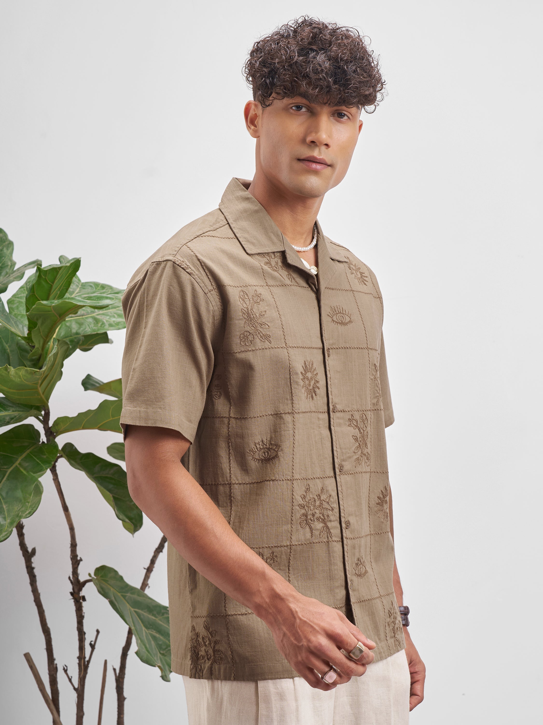 Highlander Men Brown Embroidered Relaxed Fit Casual Shirt - Brown - Image 6