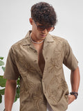 Highlander Men Brown Embroidered Relaxed Fit Casual Shirt - Brown - Image 1