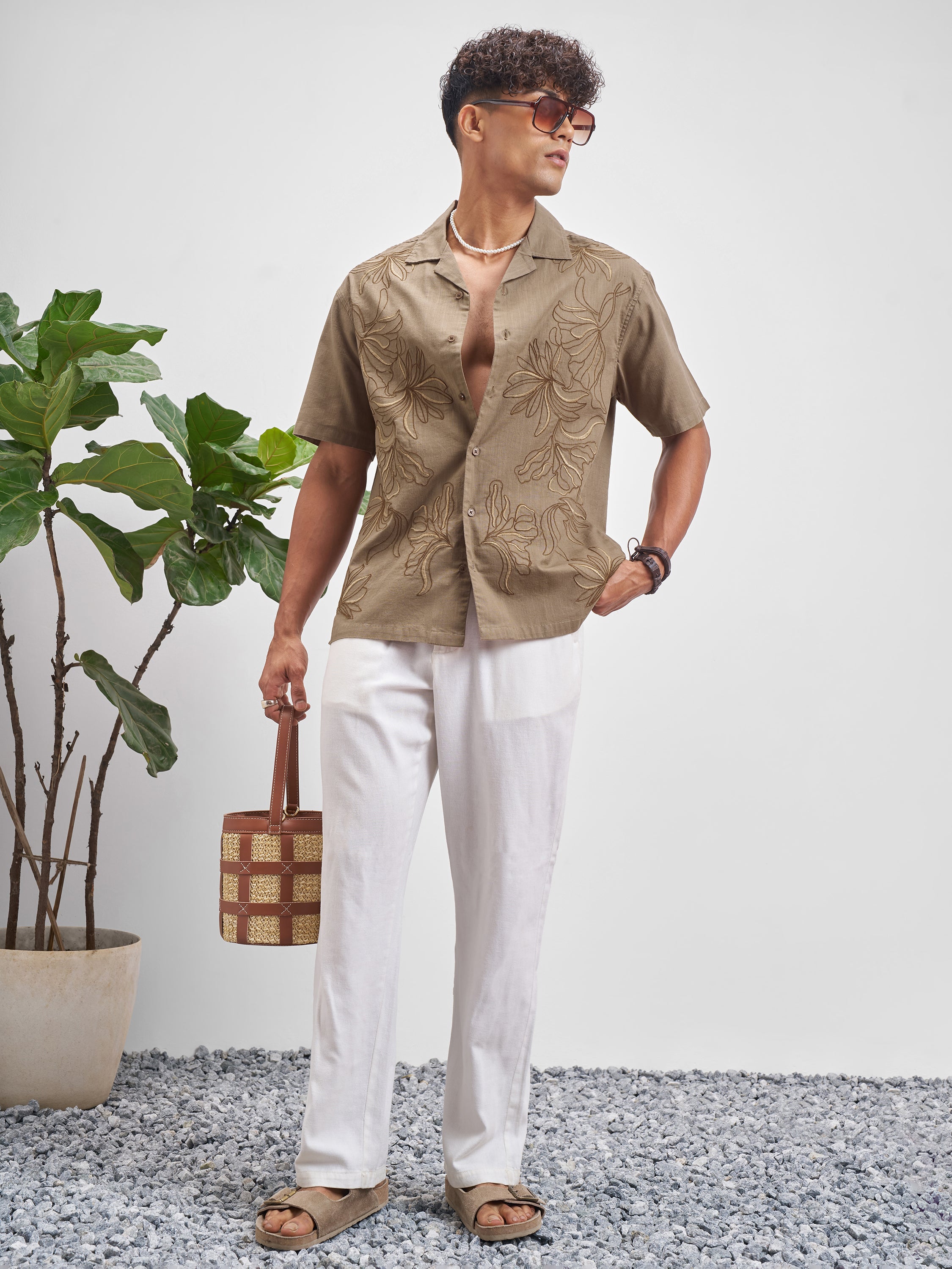 Highlander Men Brown Embroidered Relaxed Fit Casual Shirt - Brown - Image 2