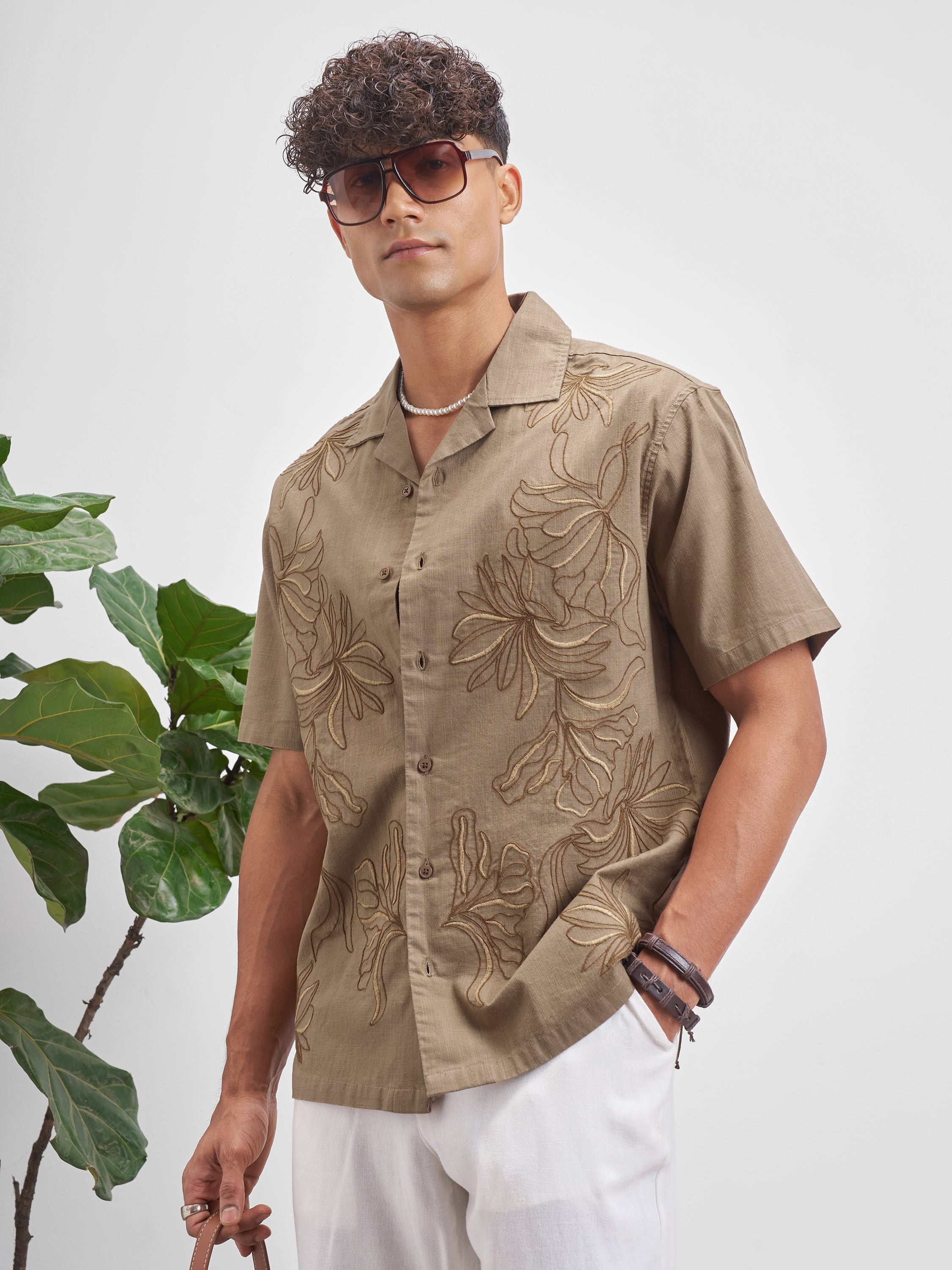Highlander Men Brown Embroidered Relaxed Fit Casual Shirt - Brown - Image 4