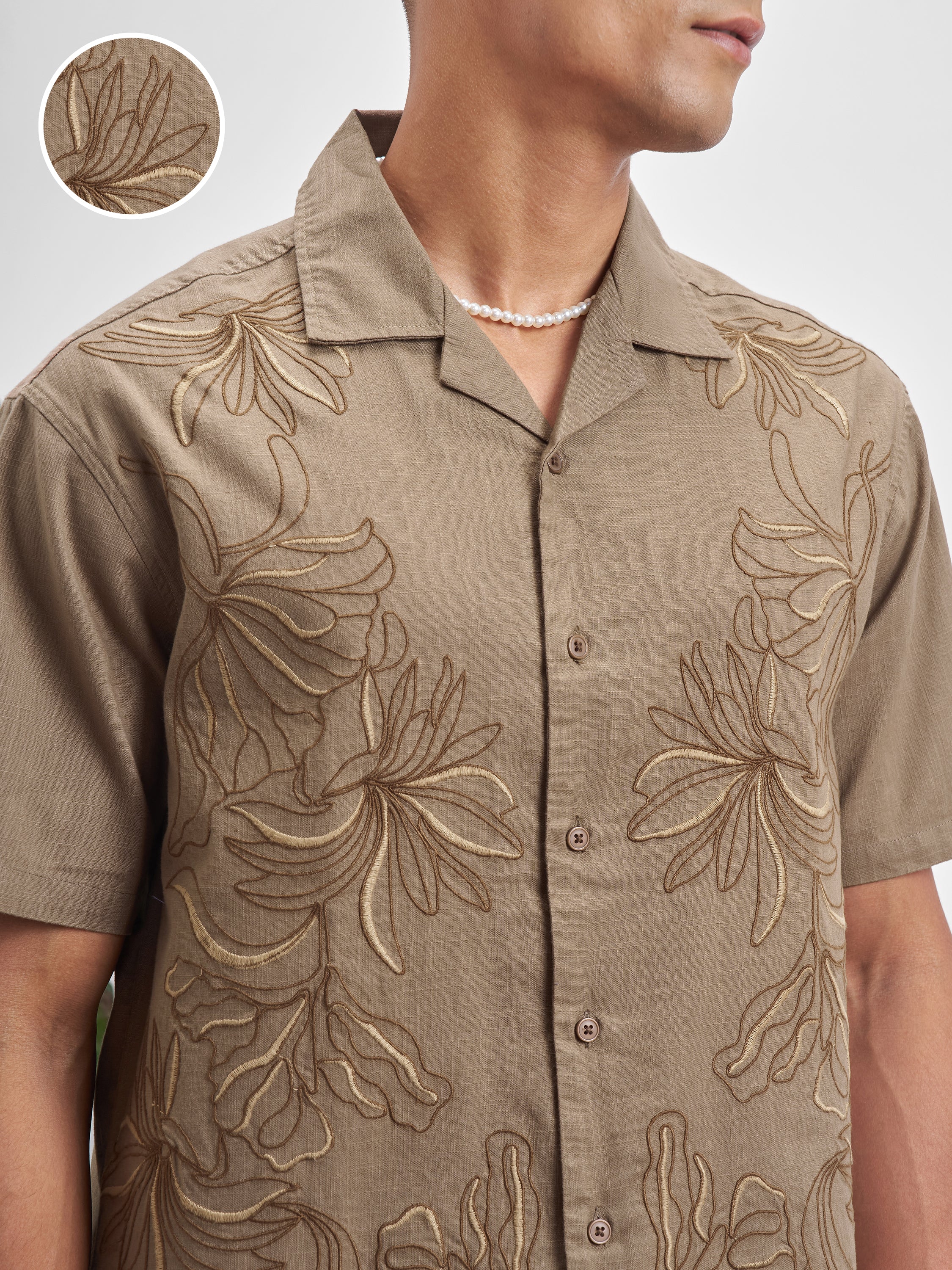 Highlander Men Brown Embroidered Relaxed Fit Casual Shirt - Brown - Image 5
