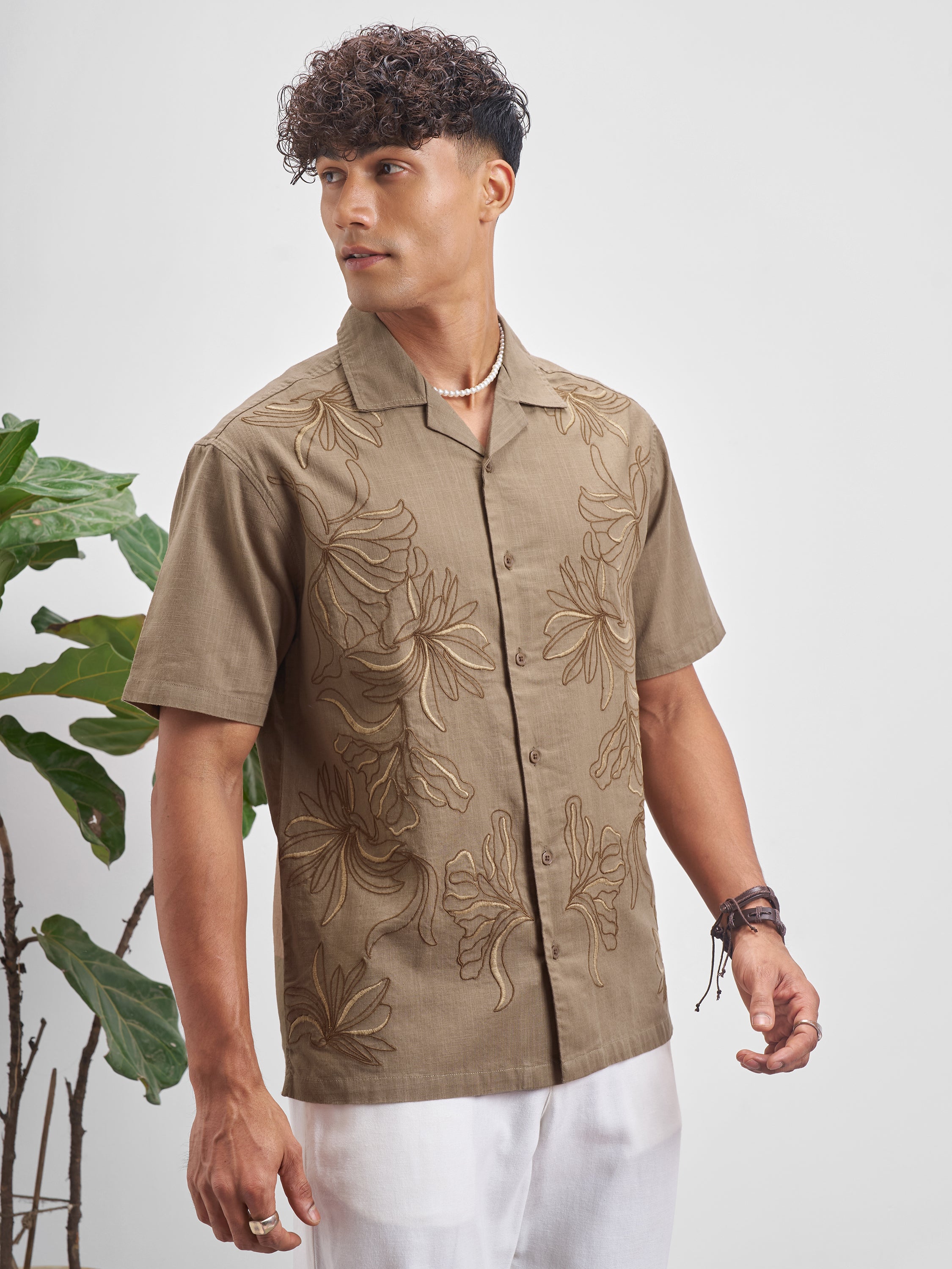 Highlander Men Brown Embroidered Relaxed Fit Casual Shirt - Brown - Image 6