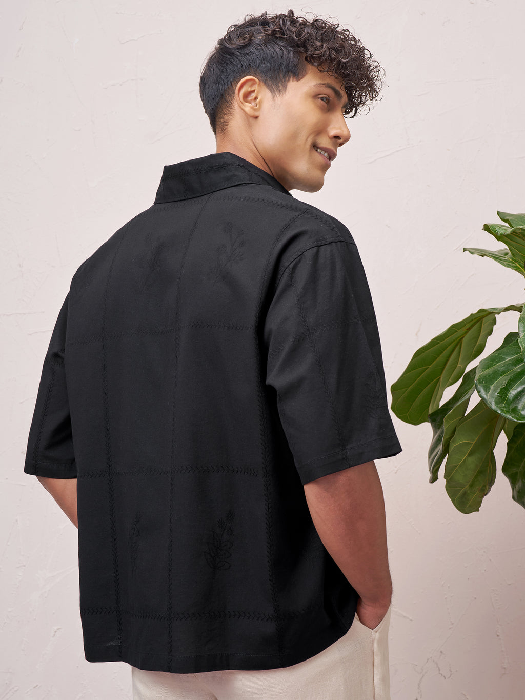 Highlander Men Black Self Design Boxy Fit Casual Shirt - Black - Image 3