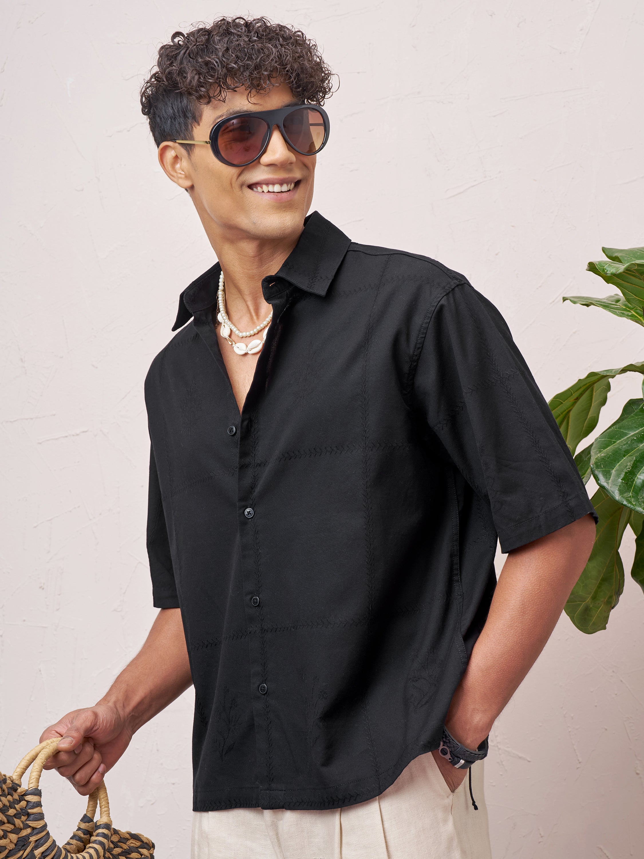 Highlander Men Black Self Design Boxy Fit Casual Shirt - Black - Image 4