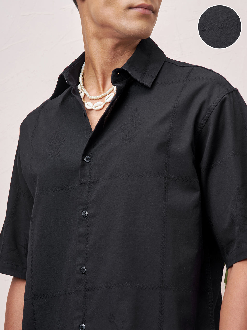 Highlander Men Black Self Design Boxy Fit Casual Shirt - Black - Image 5
