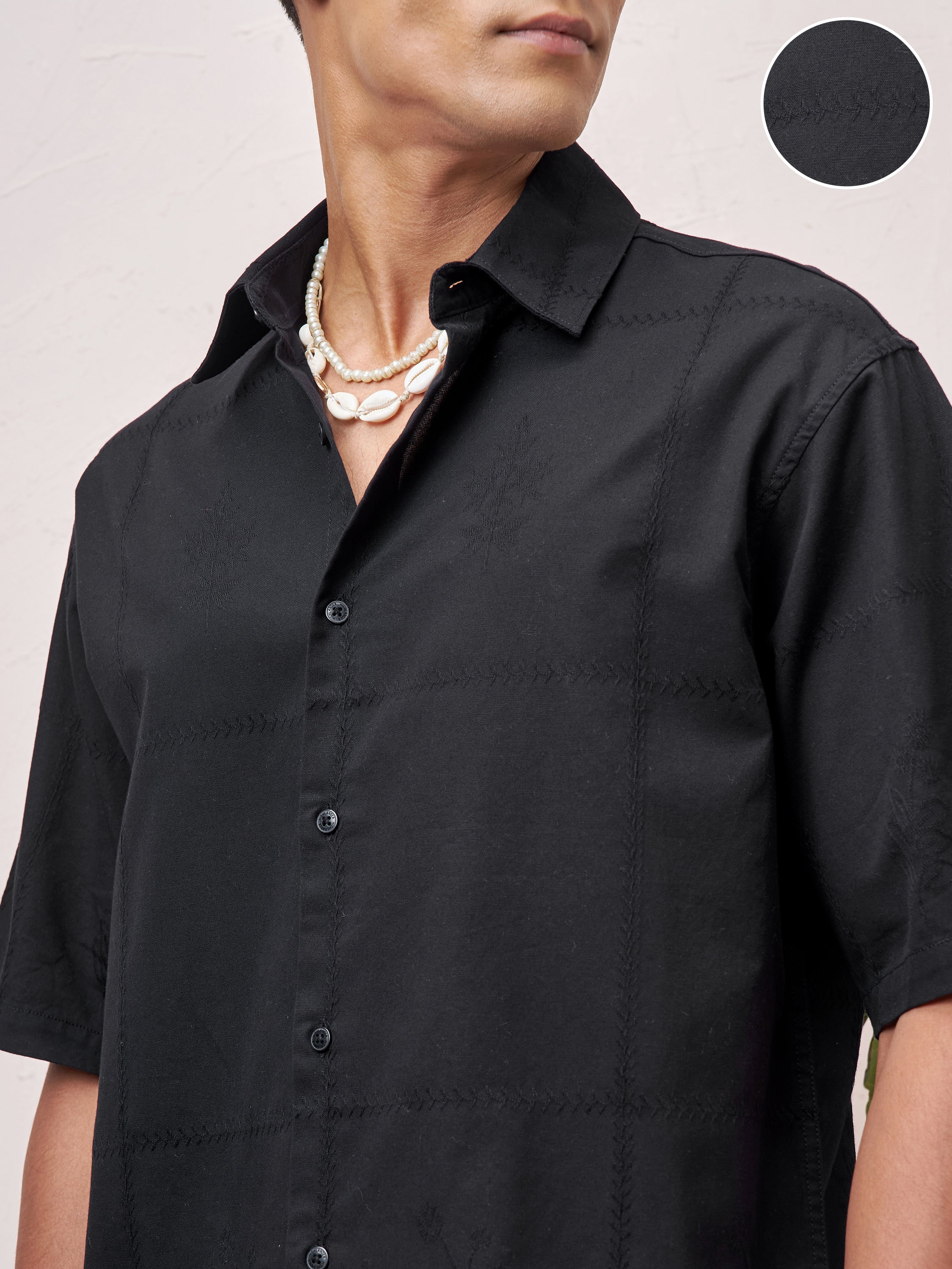 Highlander Men Black Self Design Boxy Fit Casual Shirt - Black - Image 5