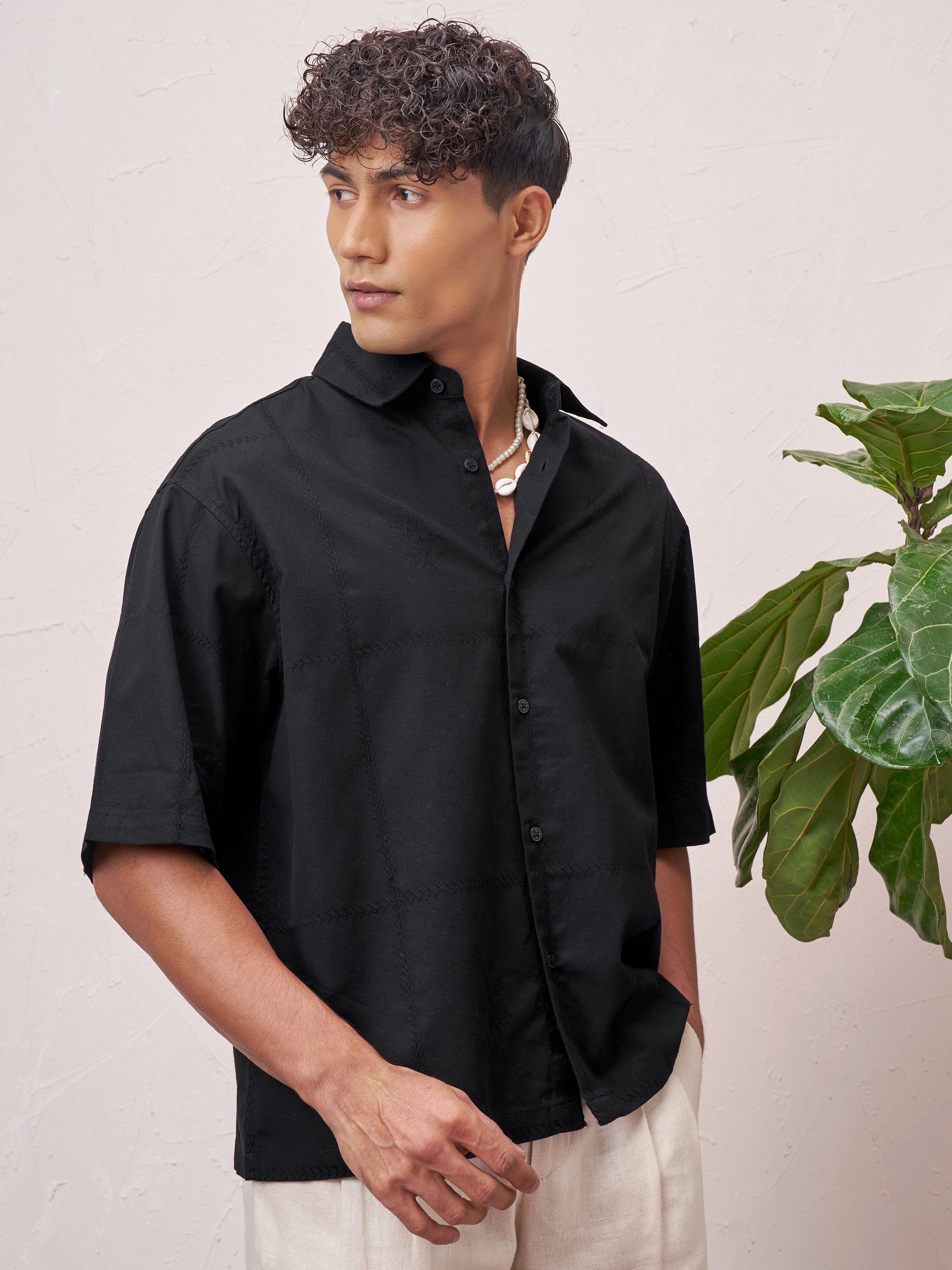 Highlander Men Black Self Design Boxy Fit Casual Shirt - Black - Image 6