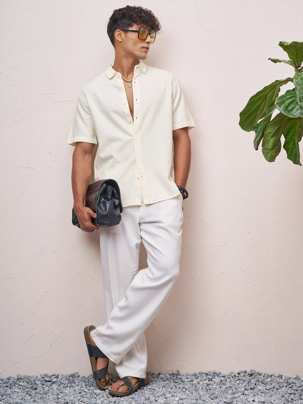 Highlander Men Cream Self Design Relaxed Fit Casual Shirt - Cream - Image 2