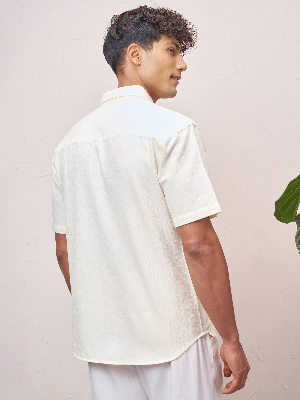 Highlander Men Cream Self Design Relaxed Fit Casual Shirt - Cream - Image 3
