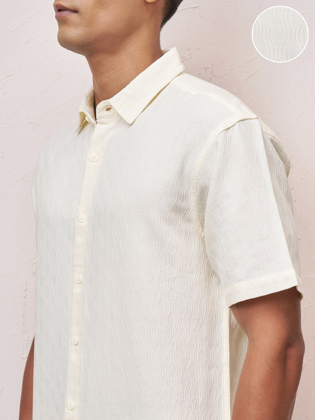 Highlander Men Cream Self Design Relaxed Fit Casual Shirt - Cream - Image 5