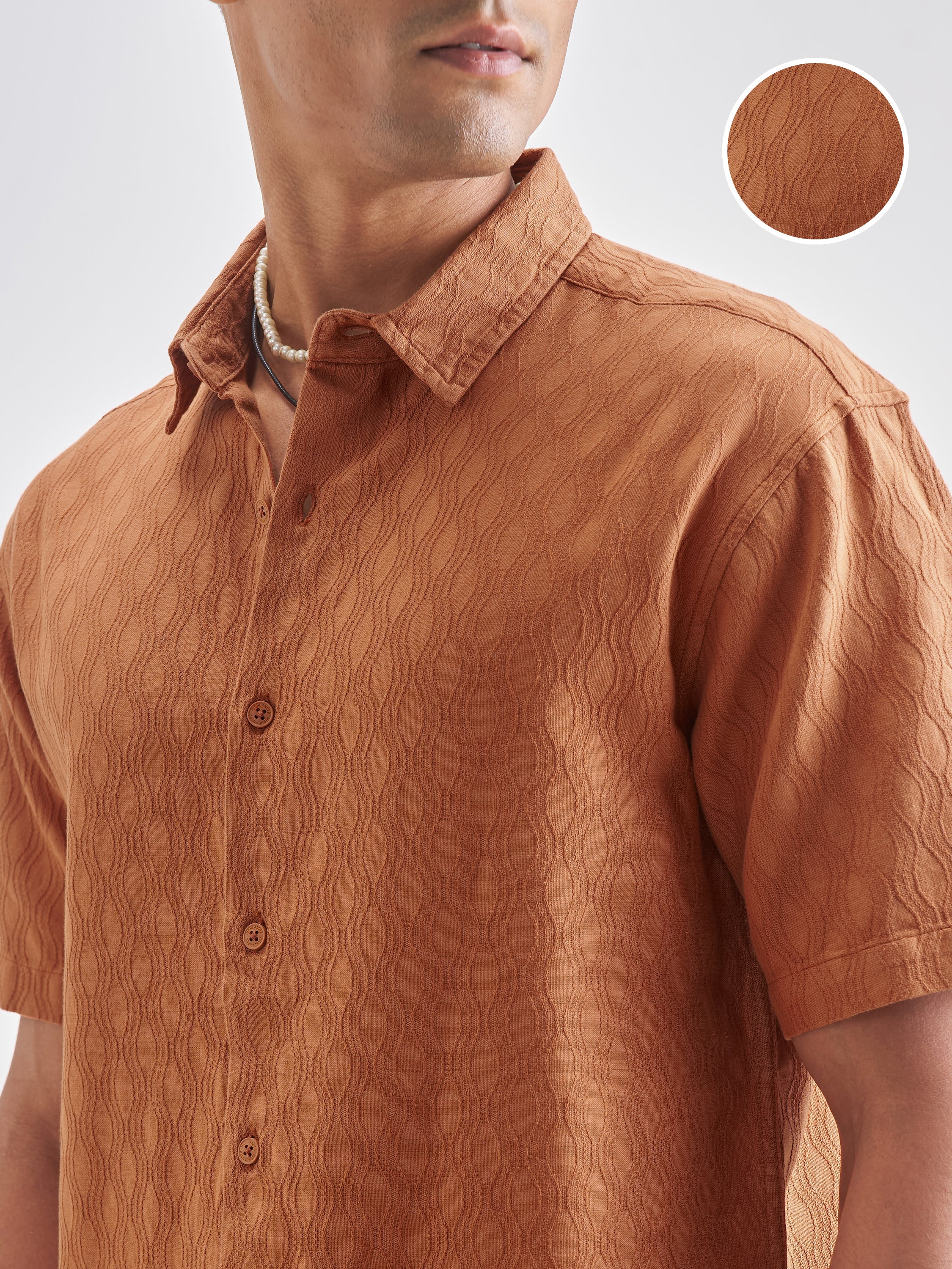 Highlander Men Rust Self Design Relaxed Fit Casual Shirt - Rust - Image 5