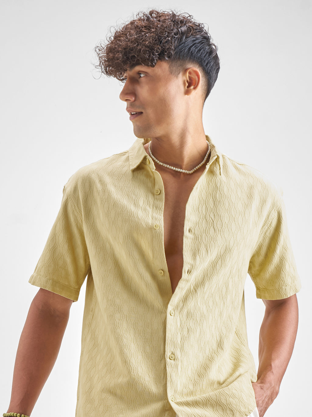 Highlander Men Yellow Self Desgin Relaxed Fit Casual Shirt - Yellow - Image 1