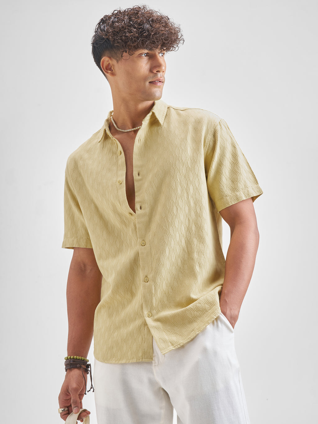Highlander Men Yellow Self Desgin Relaxed Fit Casual Shirt - Yellow - Image 4