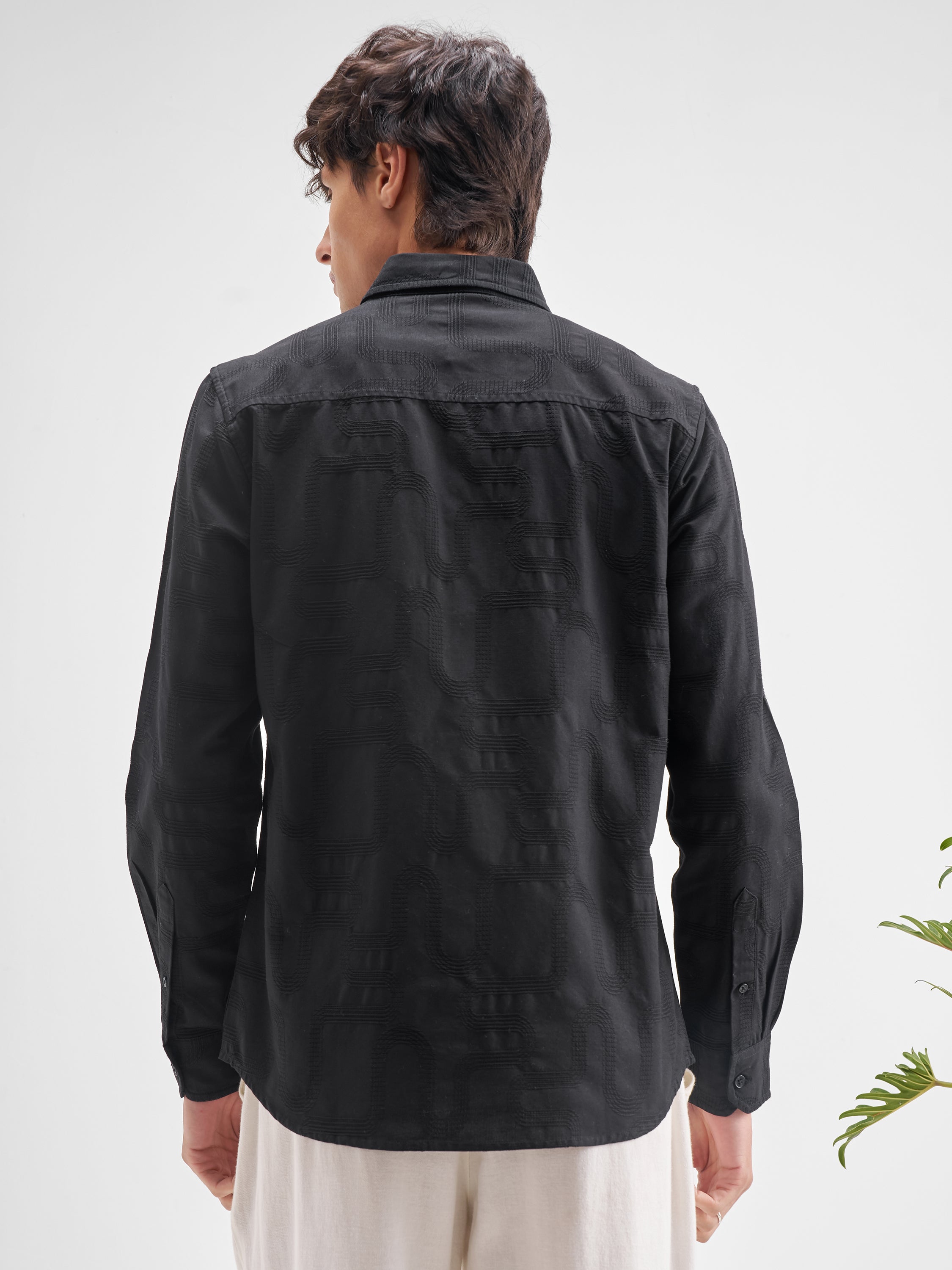 Highlander Men Black Self Design Regular Fit Casual Shirt - Black - Image 3
