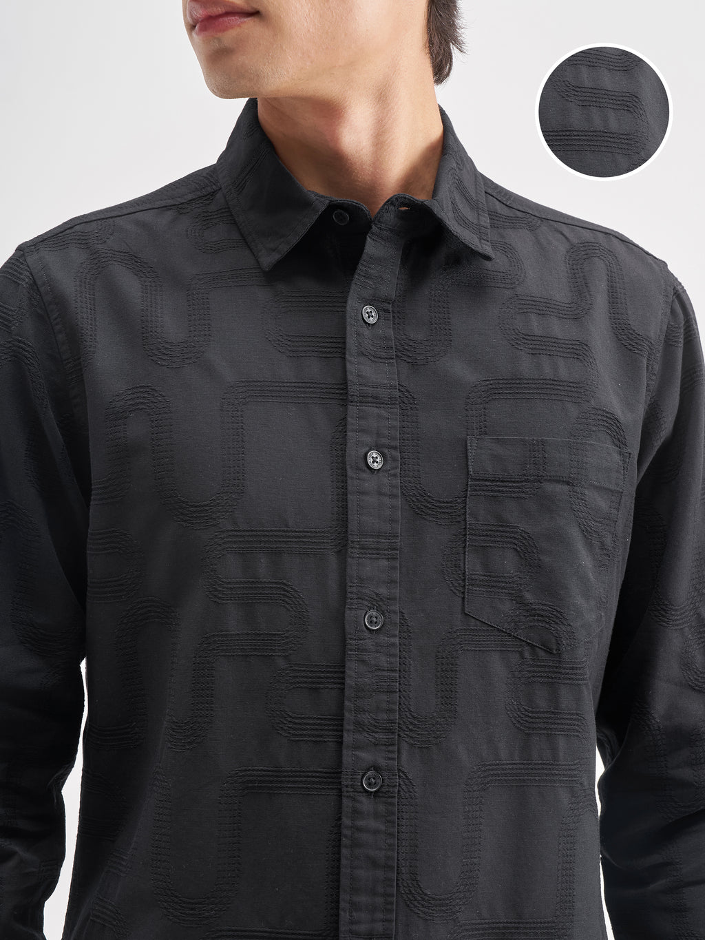 Highlander Men Black Self Design Regular Fit Casual Shirt - Black - Image 5