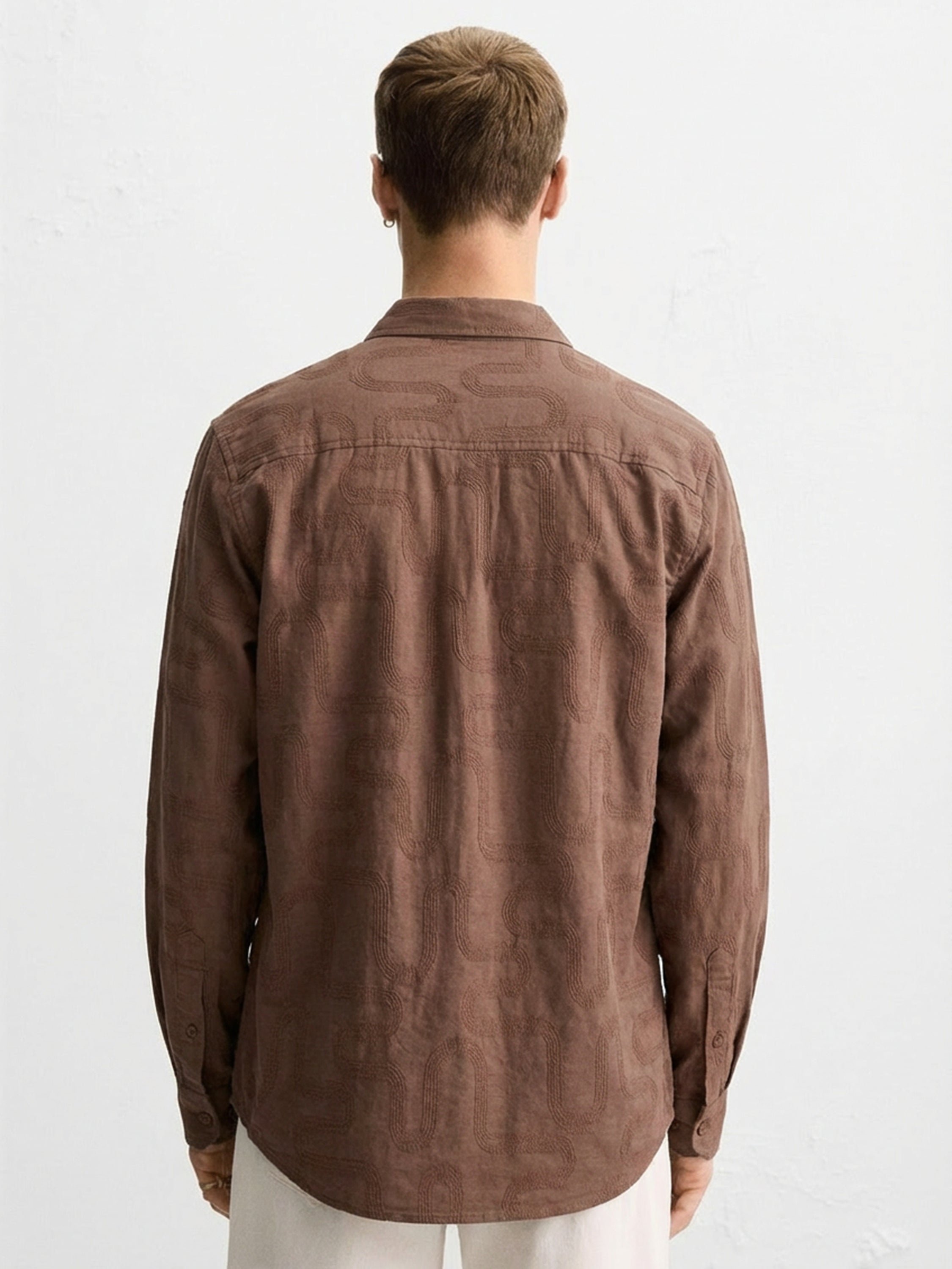 Highlander Men Brown Self Desgin Slim Fit Casual Shirt - Brown - Image 2