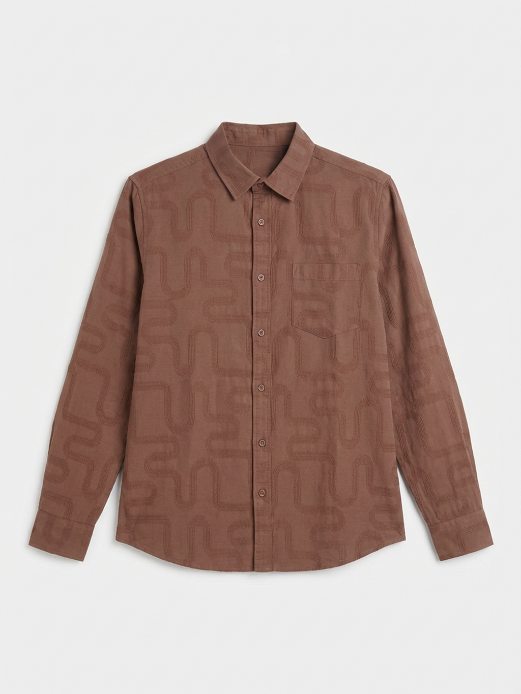 Highlander Men Brown Self Desgin Slim Fit Casual Shirt - Brown - Image 4
