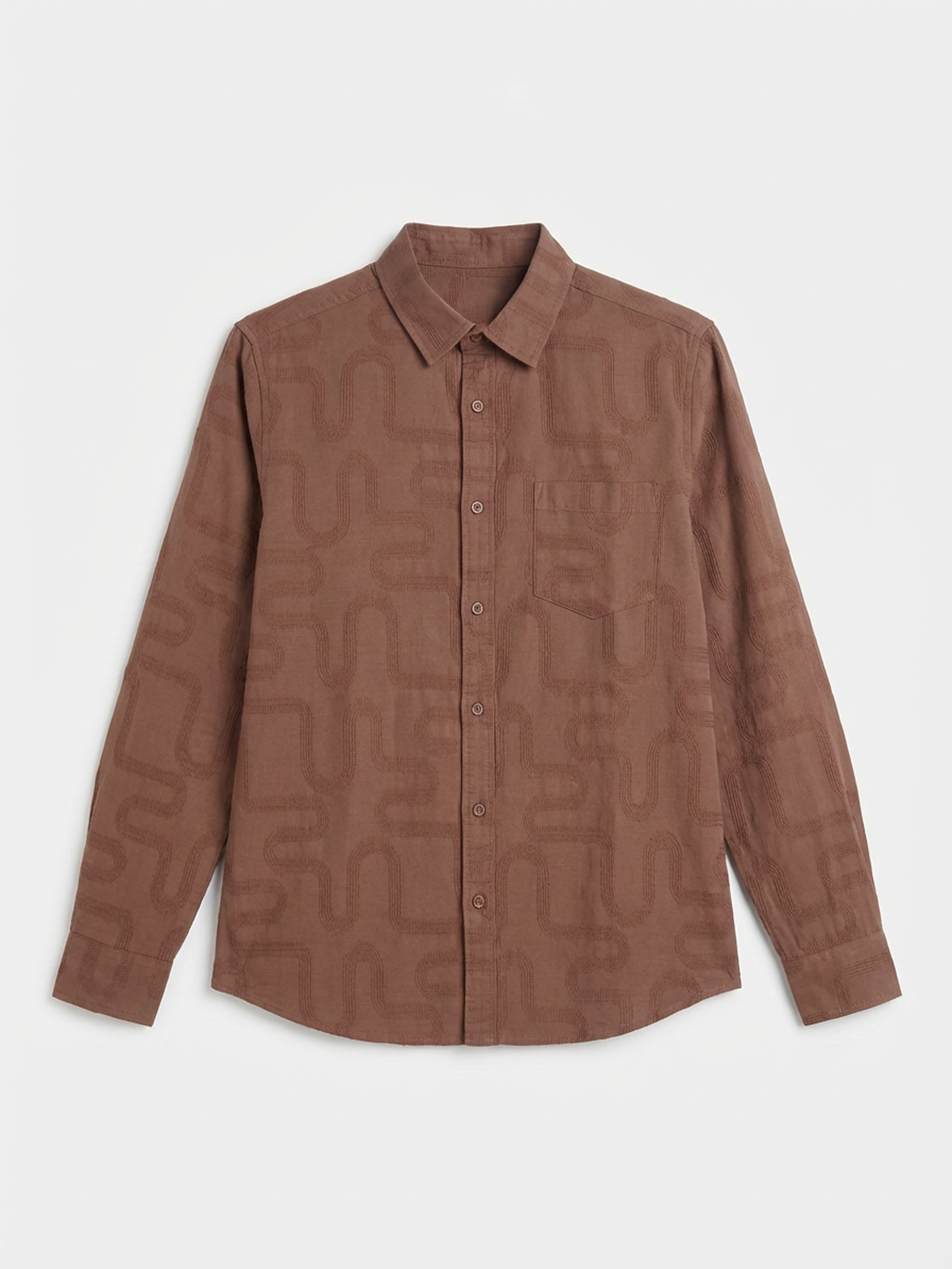 Highlander Men Brown Self Desgin Slim Fit Casual Shirt - Brown - Image 4
