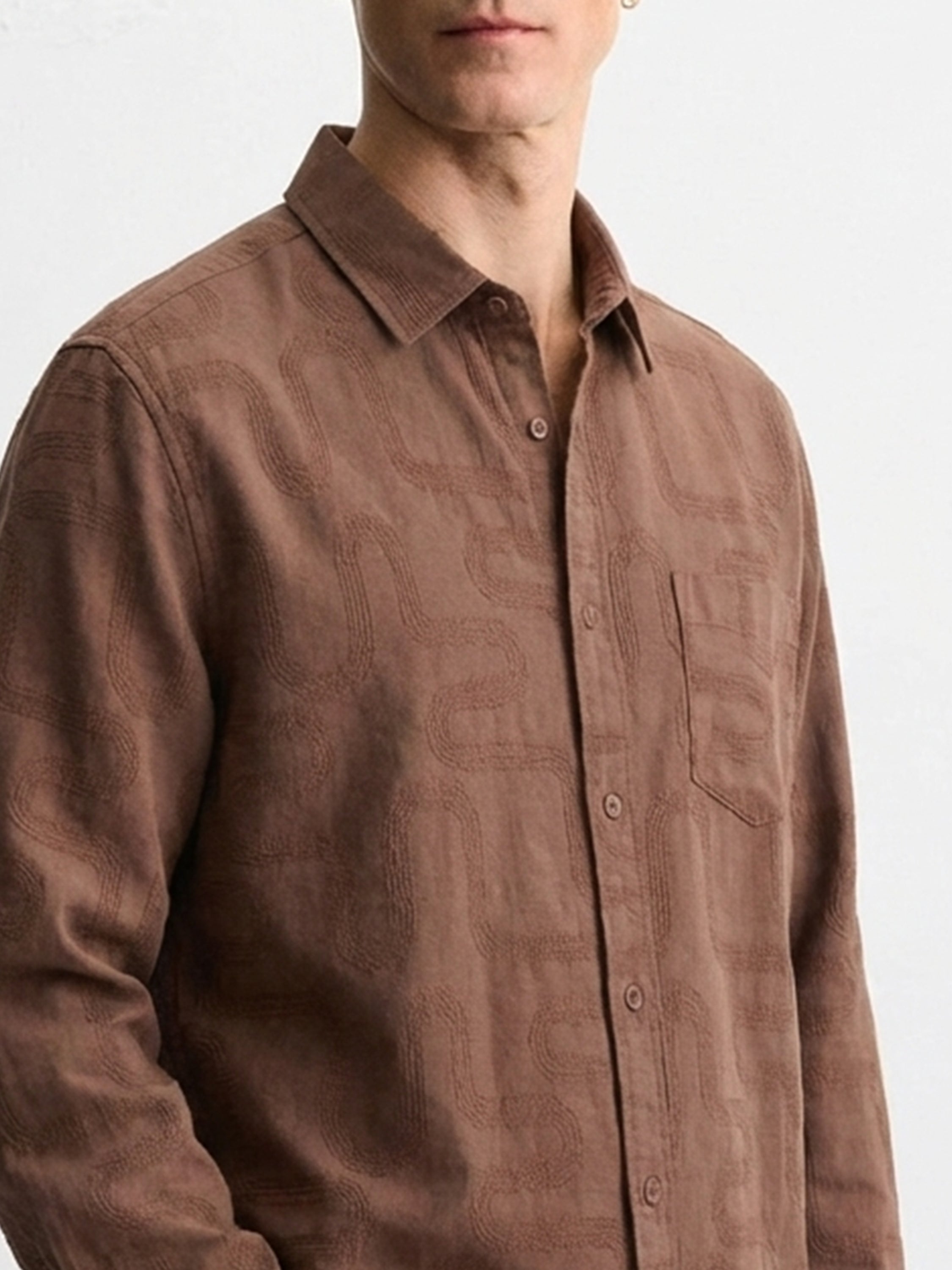 Highlander Men Brown Self Desgin Slim Fit Casual Shirt - Brown - Image 6