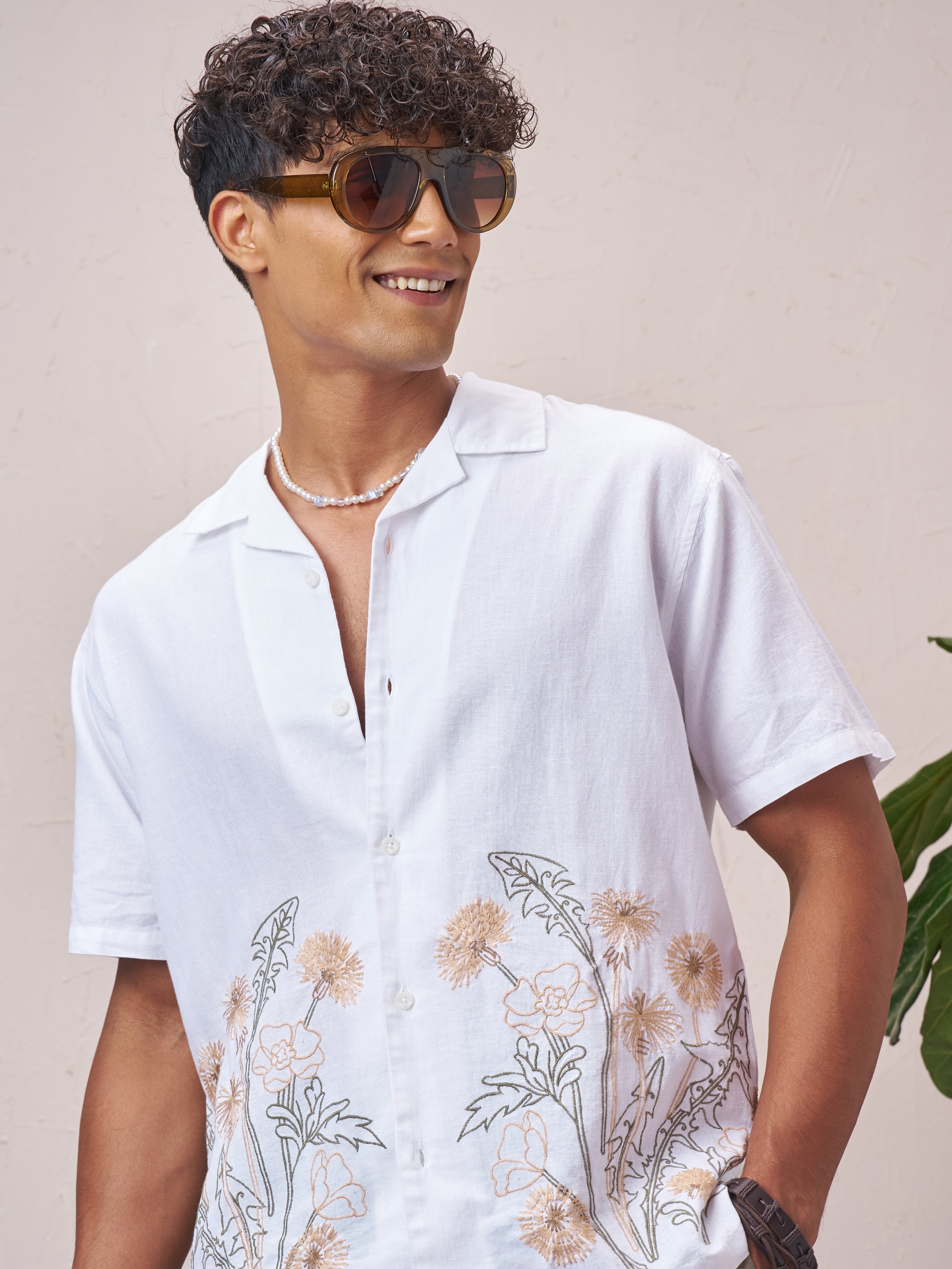 Highlander Men White Embroidered Relaxed Fit Casual Shirt - White - Image 1