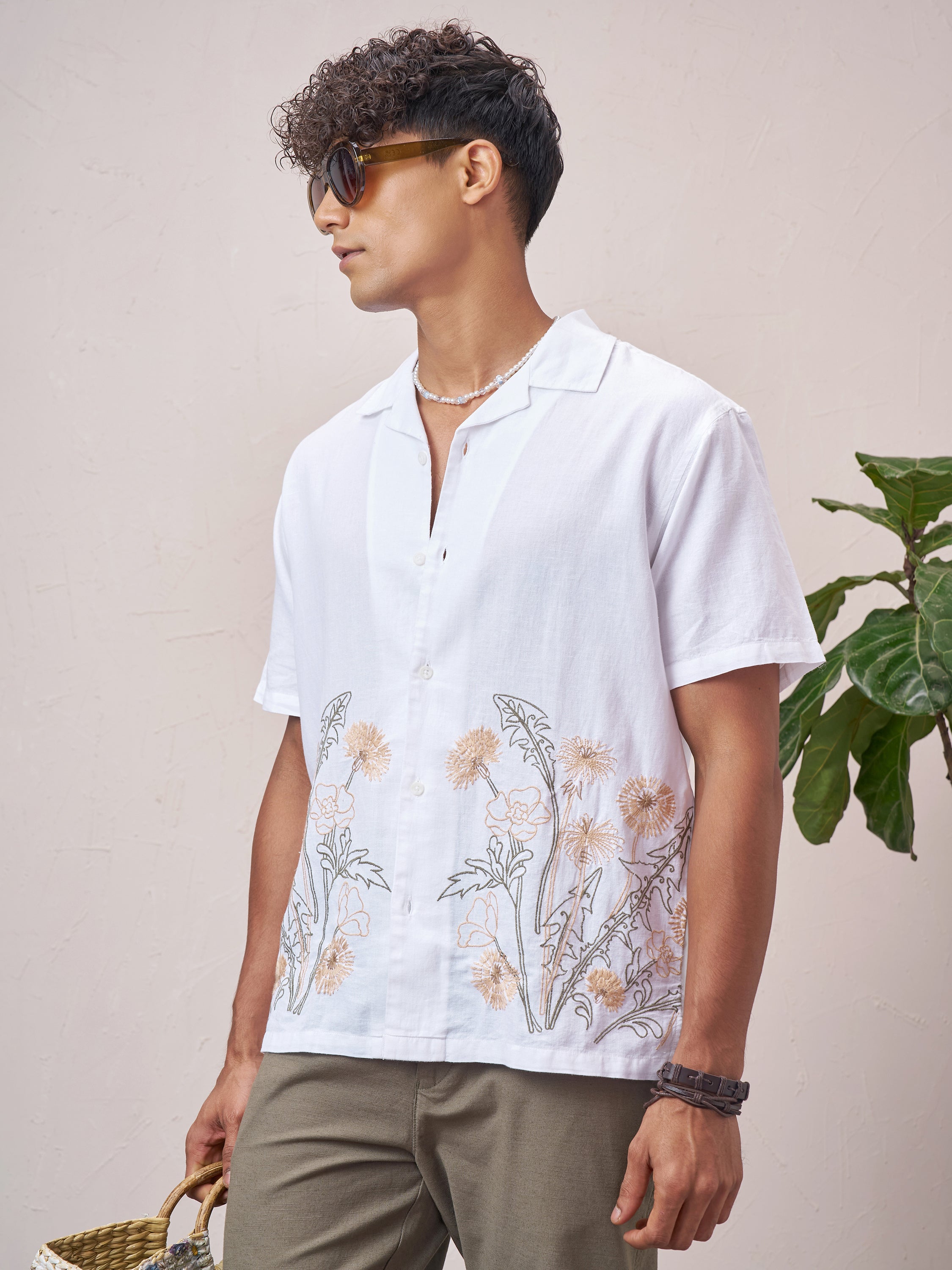 Highlander Men White Embroidered Relaxed Fit Casual Shirt - White - Image 4