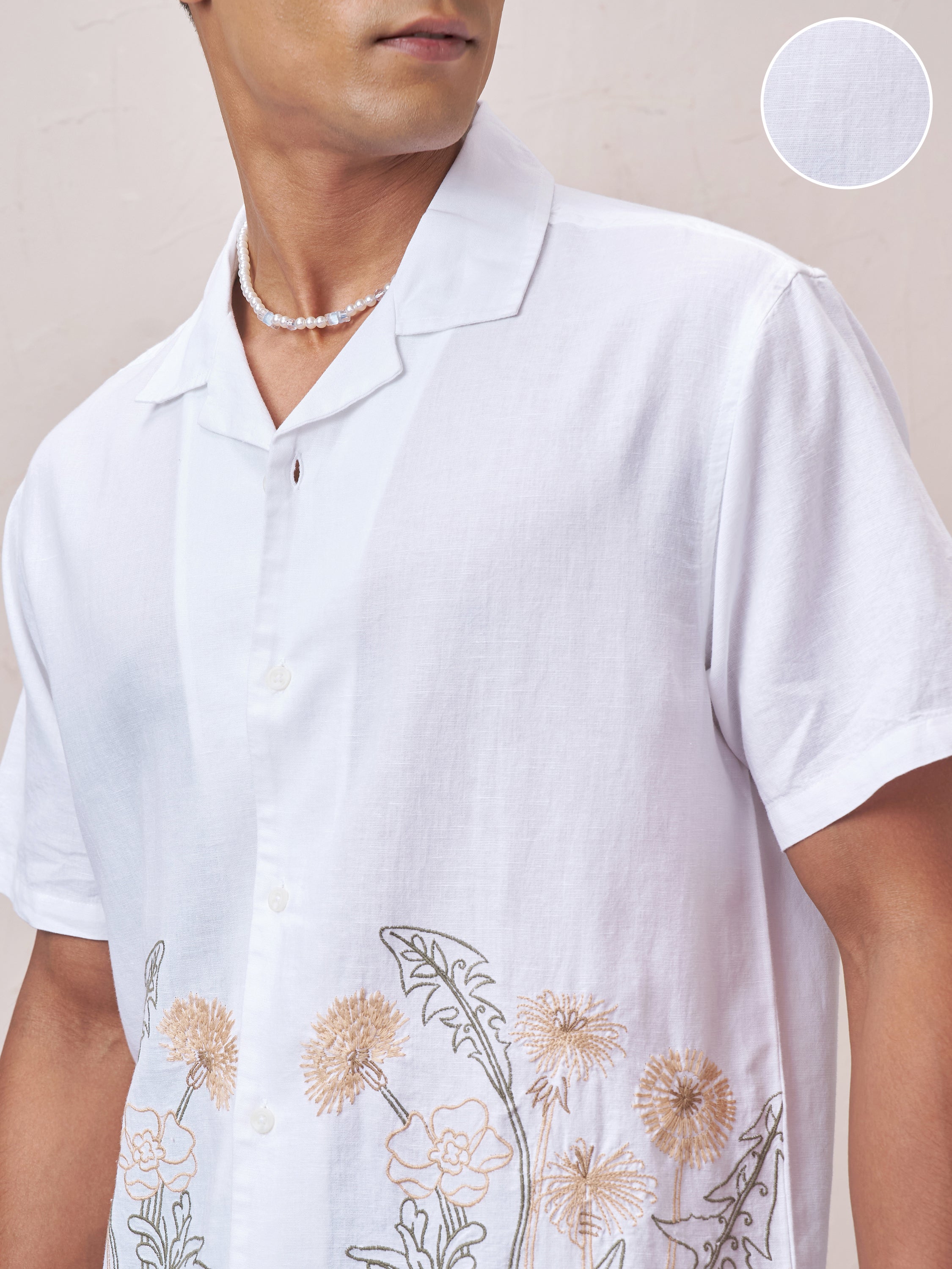 Highlander Men White Embroidered Relaxed Fit Casual Shirt - White - Image 5