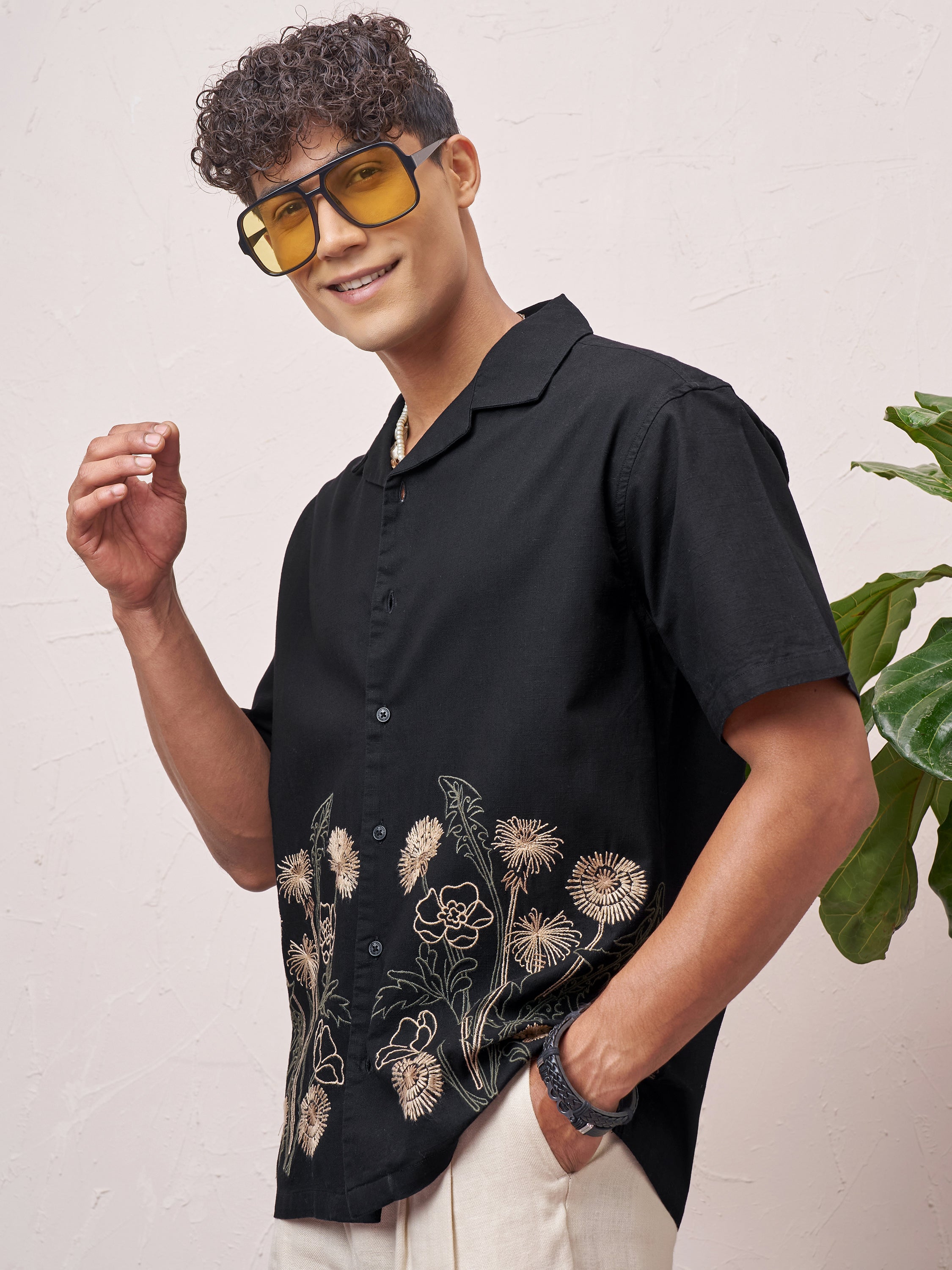 Highlander Men Black Embroidered Relaxed Fit Casual Shirt - Black - Image 4