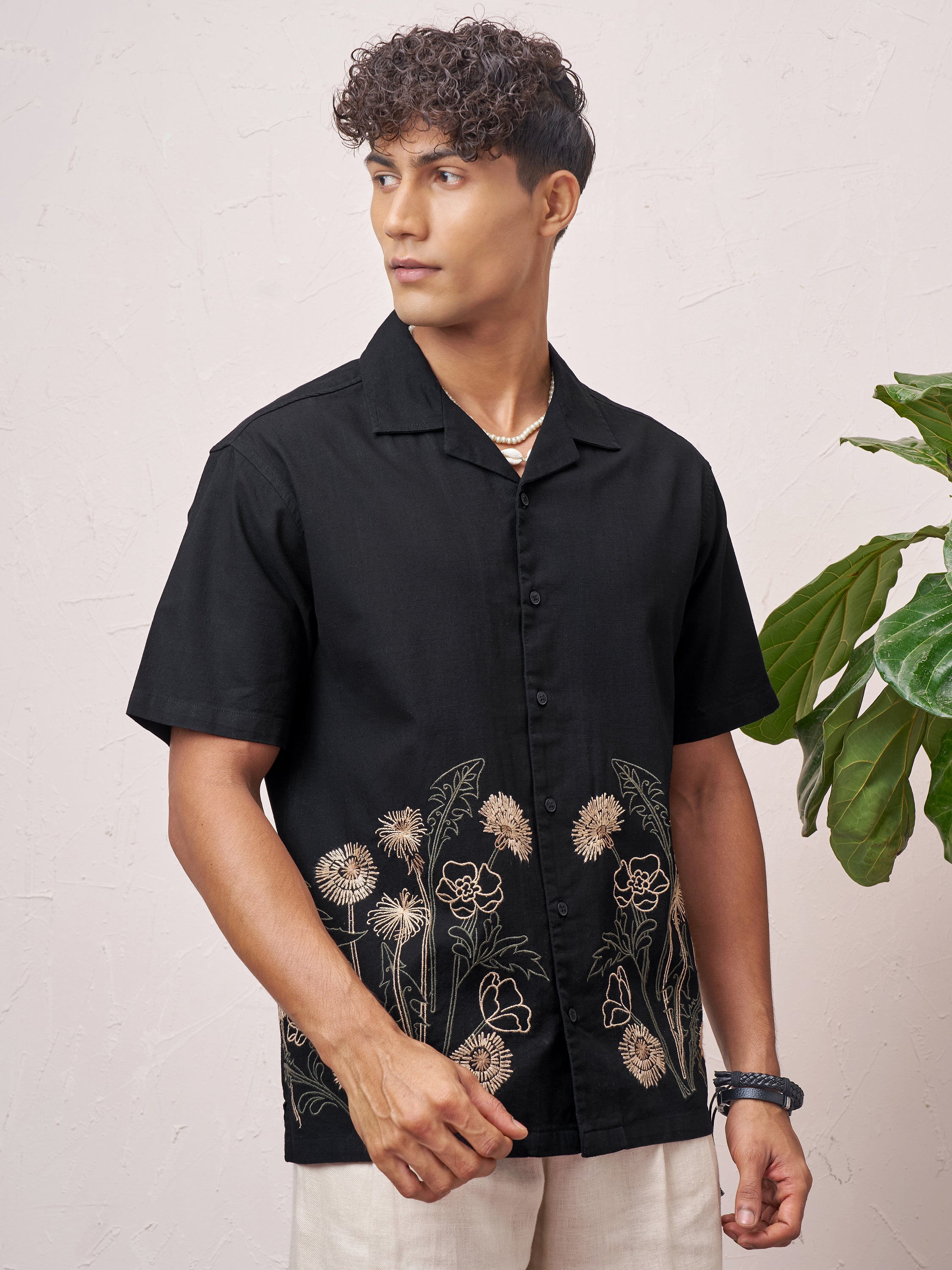 Highlander Men Black Embroidered Relaxed Fit Casual Shirt - Black - Image 6