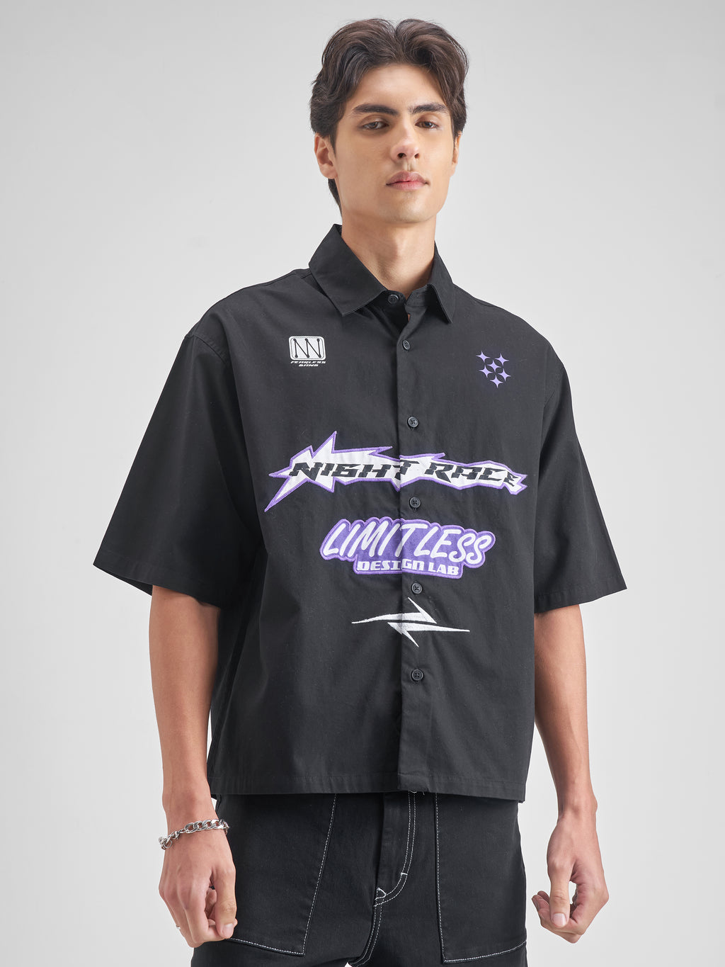 Highlander Men Black Embroidered Boxy Fit Casual shirt - Black - Image 6