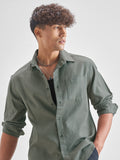Highlander Men Olive Self Design Relaxed Fit Casual Shirt - Olive - Image 1