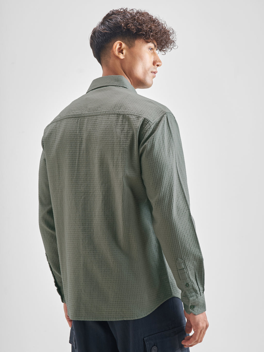 Highlander Men Olive Self Design Relaxed Fit Casual Shirt - Olive - Image 3