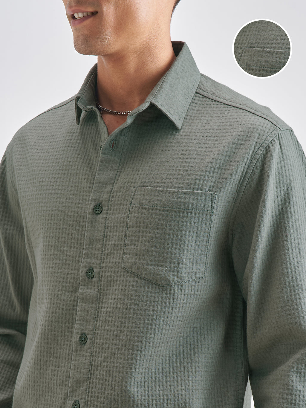 Highlander Men Olive Self Design Relaxed Fit Casual Shirt - Olive - Image 5