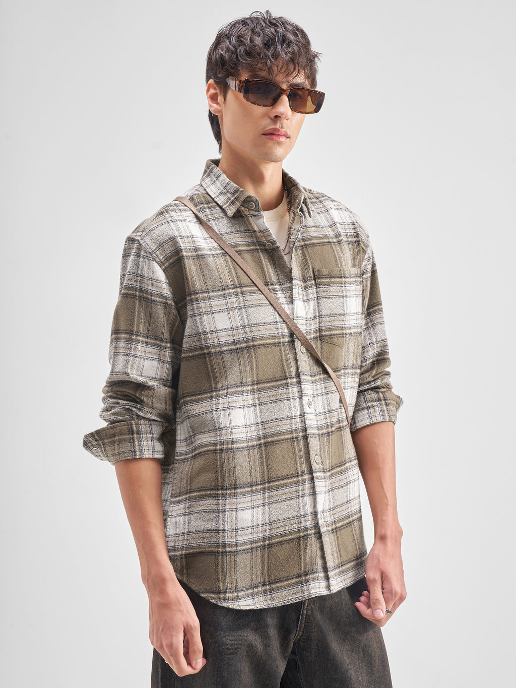 Highlander Men Beige Checked Relaxed Fit Casual Shirt - Beige - Image 6