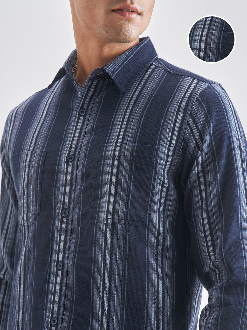 Highlander Men Navy Blue Striped Slim Fit Casual Shirt - Navy Blue - Image 5