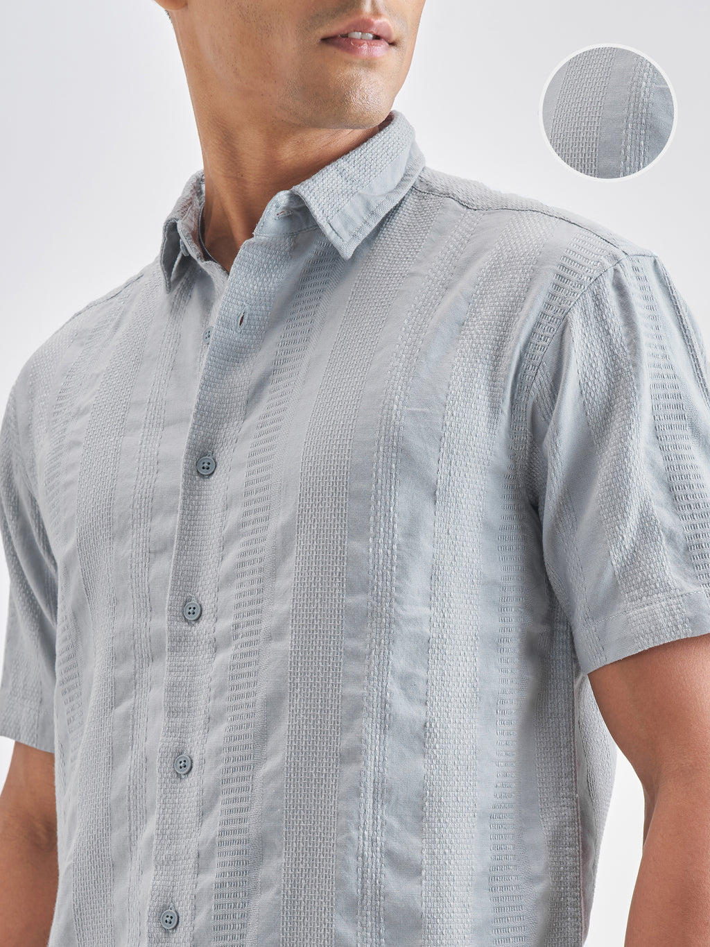Highlander Men Grey Self Design Relaxed Fit Casual Shirt - Grey - Image 5