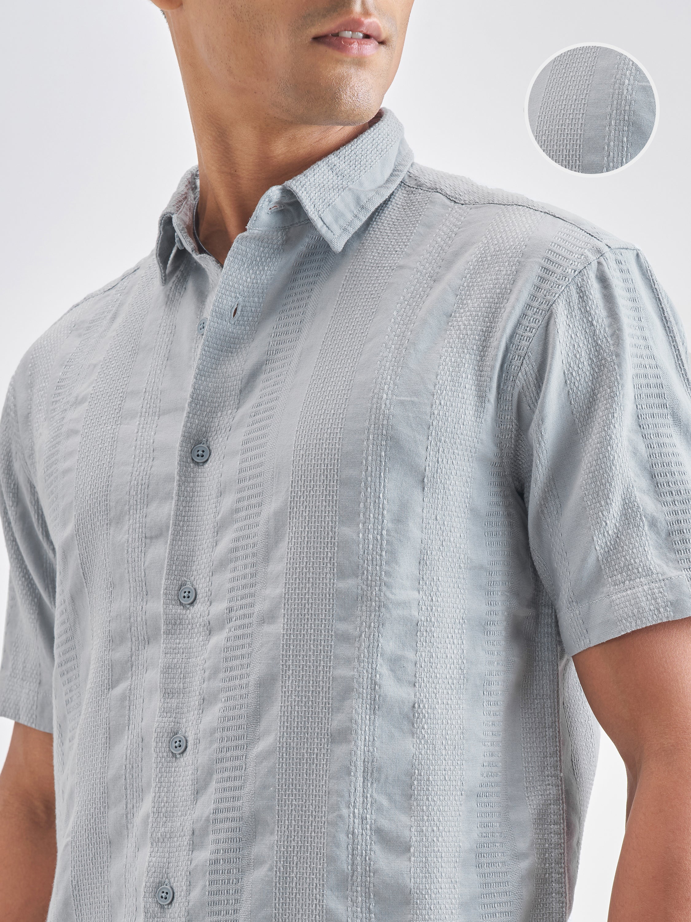 Highlander Men Grey Self Design Relaxed Fit Casual Shirt - Grey - Image 5