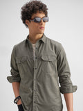Highlander Men Olive Solid Slim Fit Casual Shirt - Olive - Image 1