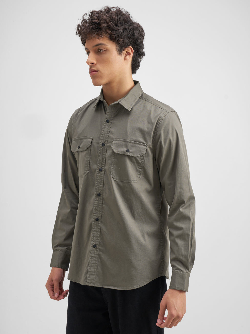 Highlander Men Olive Solid Slim Fit Casual Shirt - Olive - Image 4