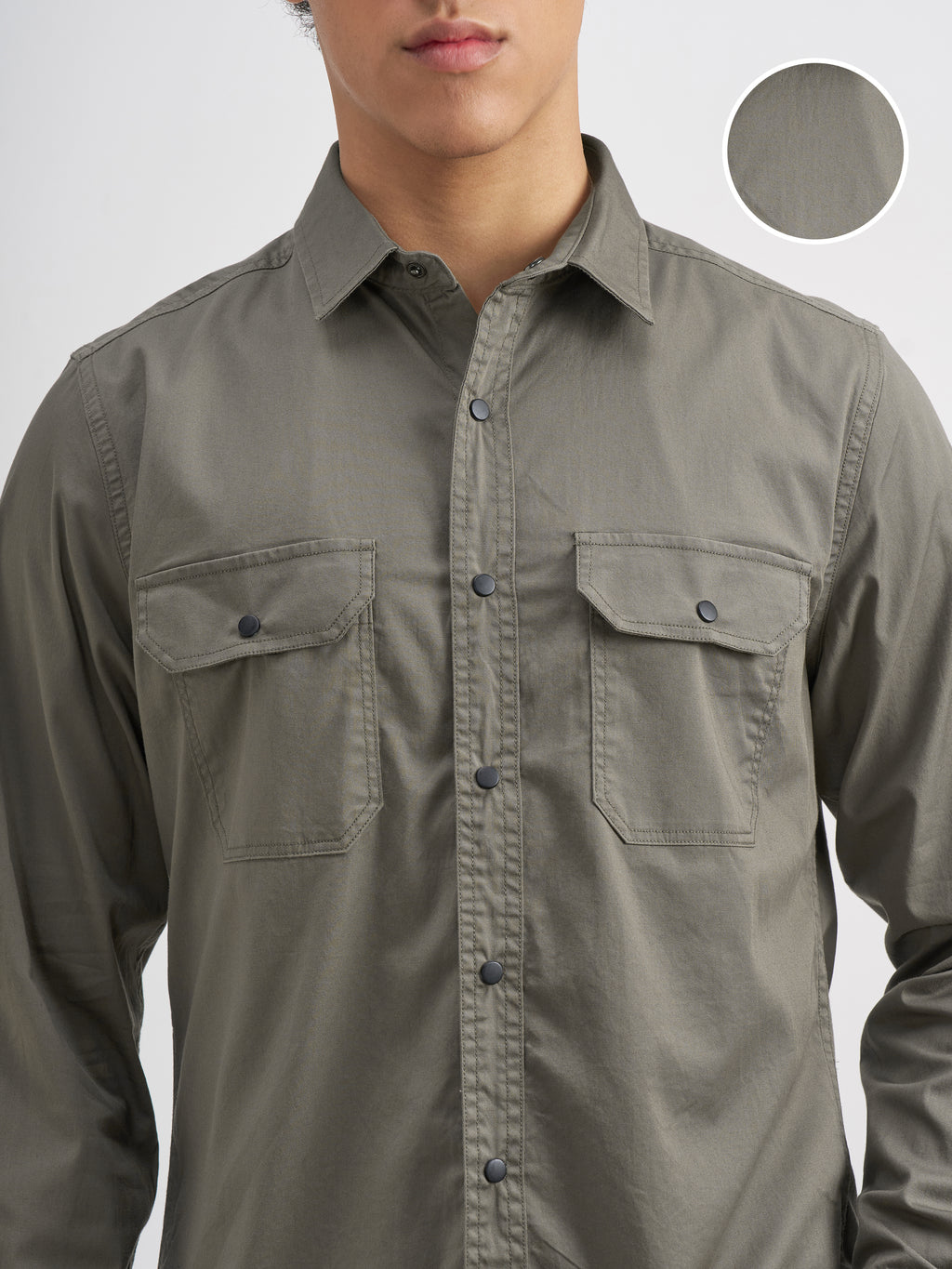 Highlander Men Olive Solid Slim Fit Casual Shirt - Olive - Image 5