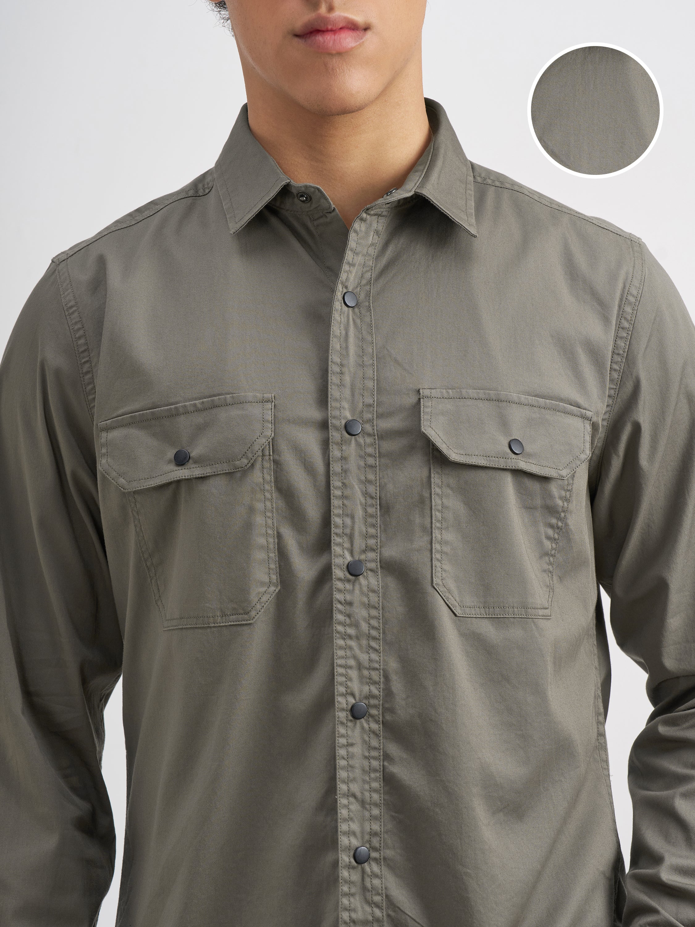 Highlander Men Olive Solid Slim Fit Casual Shirt - Olive - Image 5