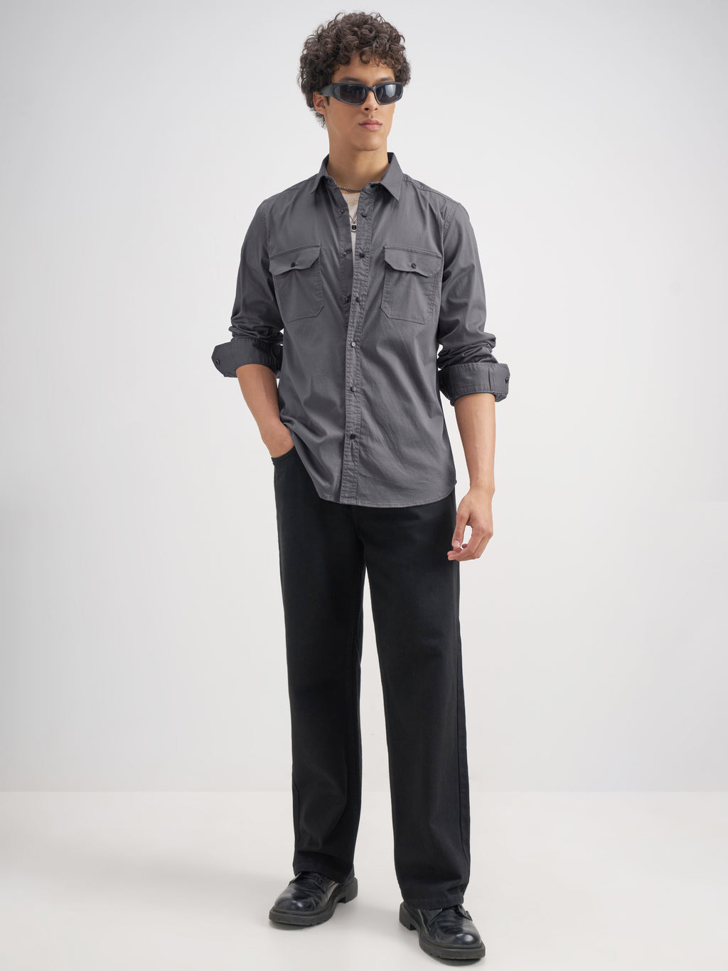 Highlander Men Grey Solid Slim Fit Casual Shirt - Grey - Image 2
