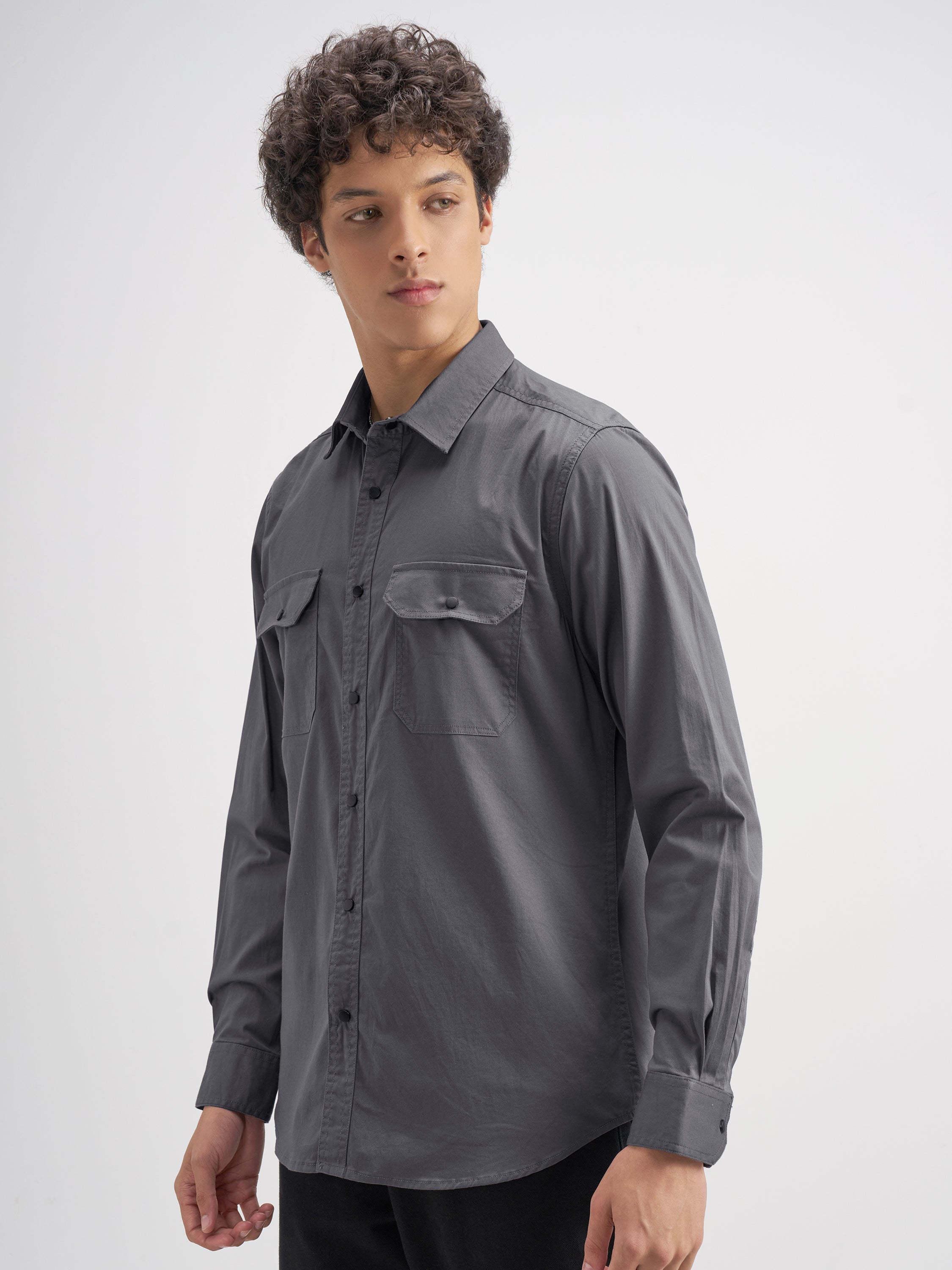 Highlander Men Grey Solid Slim Fit Casual Shirt - Grey - Image 4