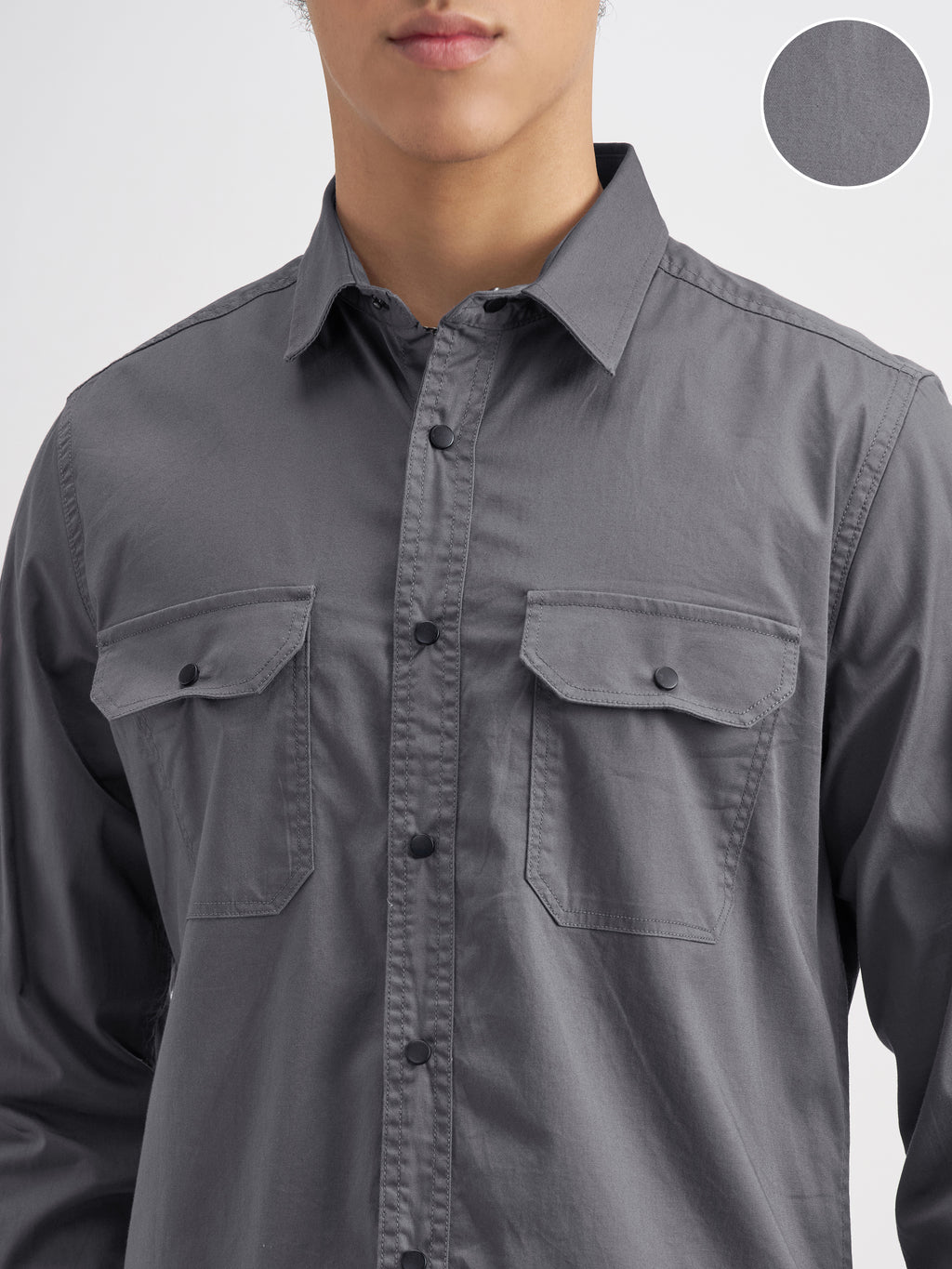 Highlander Men Grey Solid Slim Fit Casual Shirt - Grey - Image 5