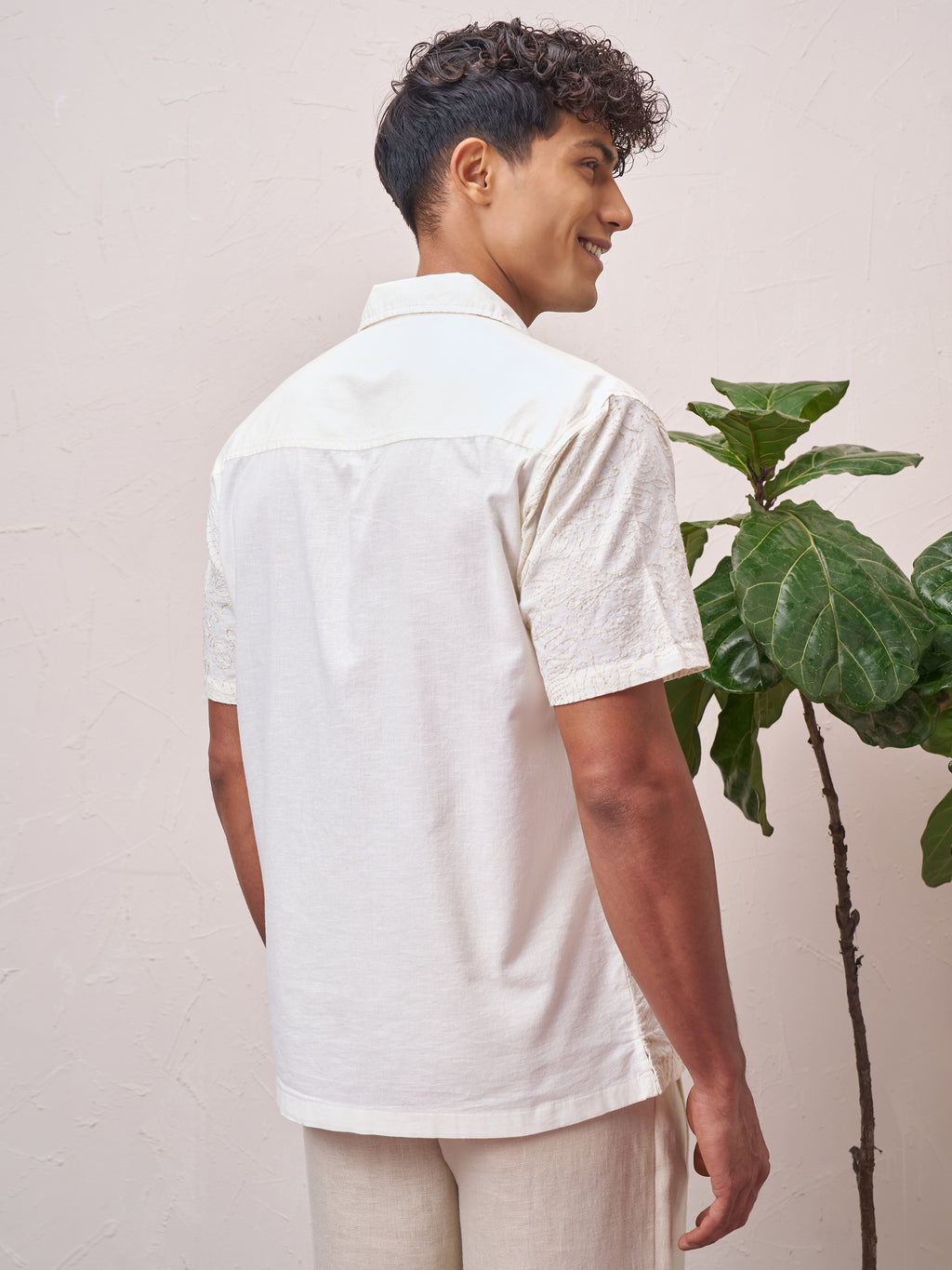 Highlander Men Cream Self Design Relaxed Fit Casual Shirt - Cream - Image 3