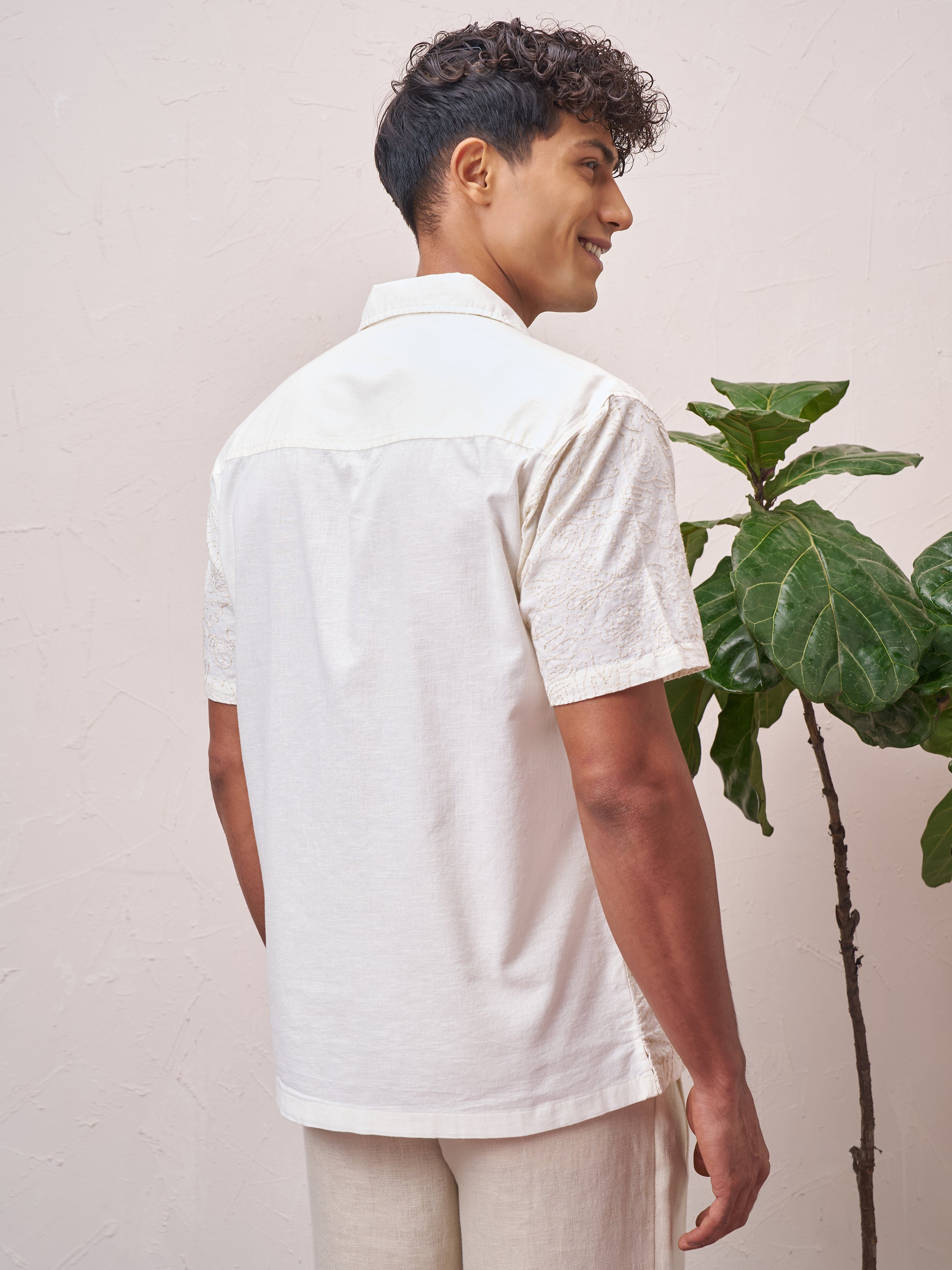 Highlander Men Cream Self Design Relaxed Fit Casual Shirt - Cream - Image 3