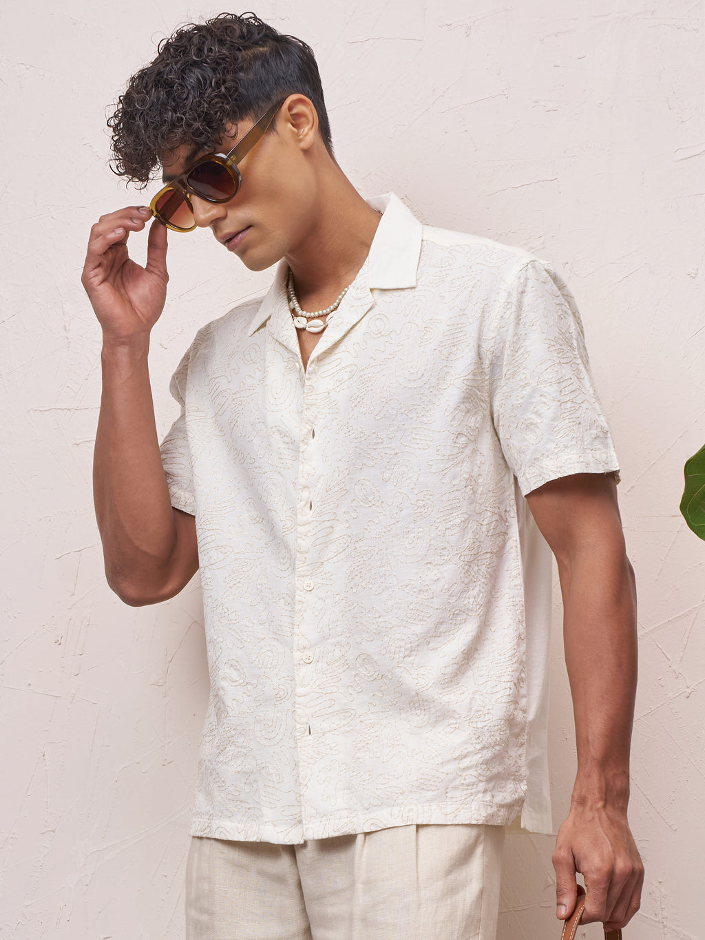Highlander Men Cream Self Design Relaxed Fit Casual Shirt - Cream - Image 4