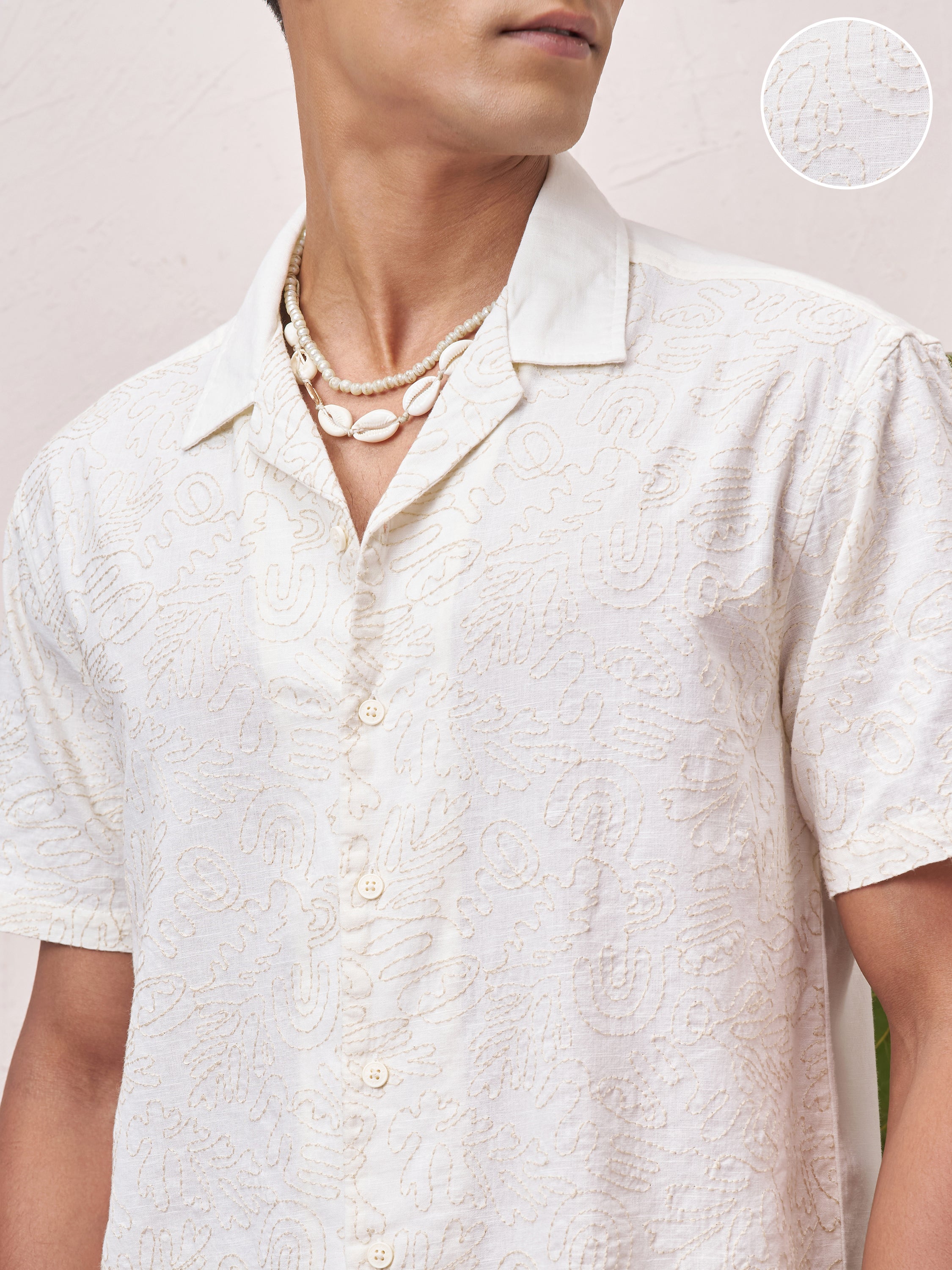 Highlander Men Cream Self Design Relaxed Fit Casual Shirt - Cream - Image 5