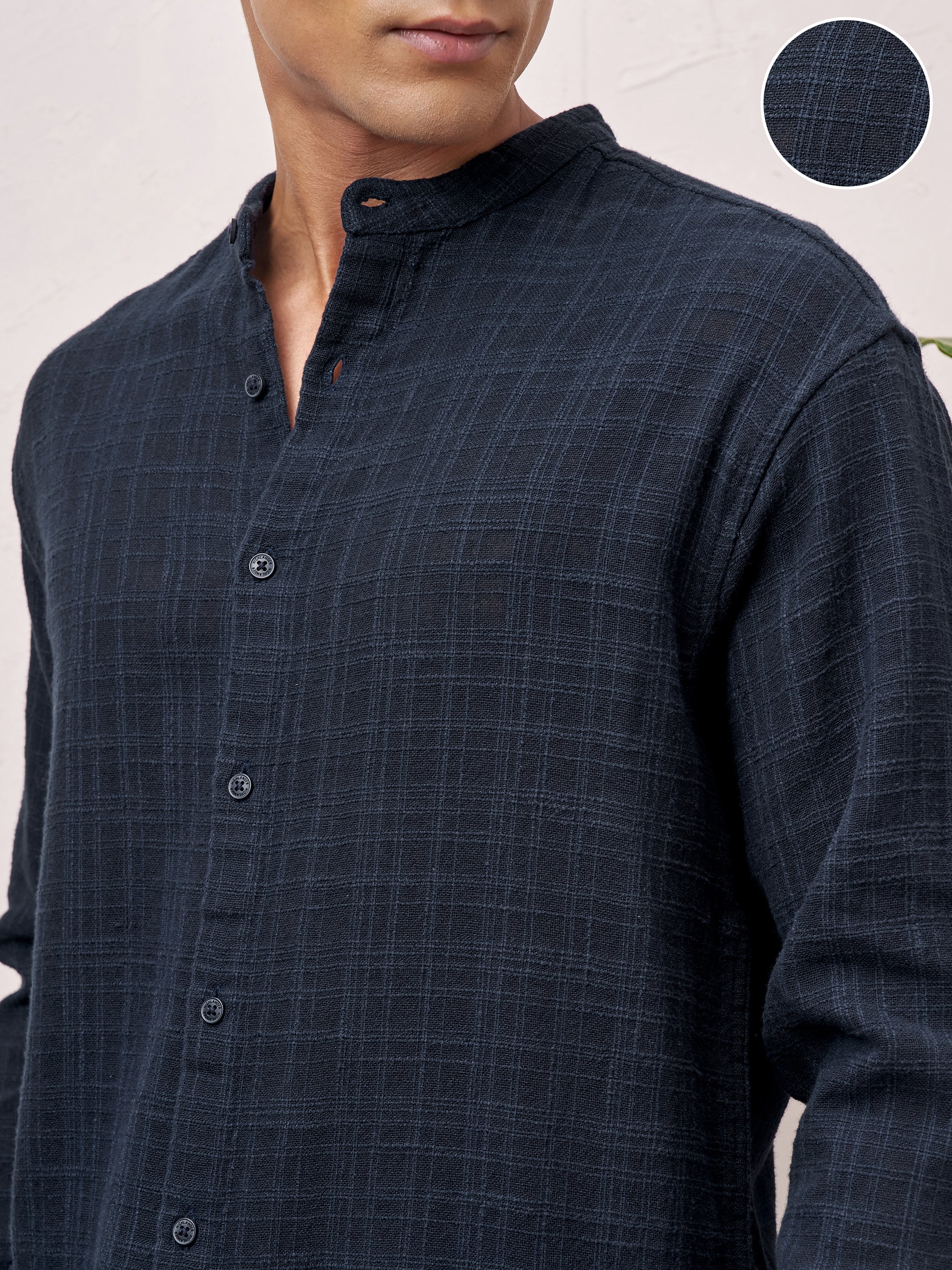 Highlander Men Navy Blue Checked Relaxed Fit Casual Shirt - Navy Blue - Image 5