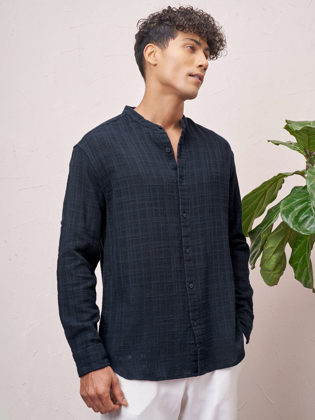Highlander Men Navy Blue Checked Relaxed Fit Casual Shirt - Navy Blue - Image 6