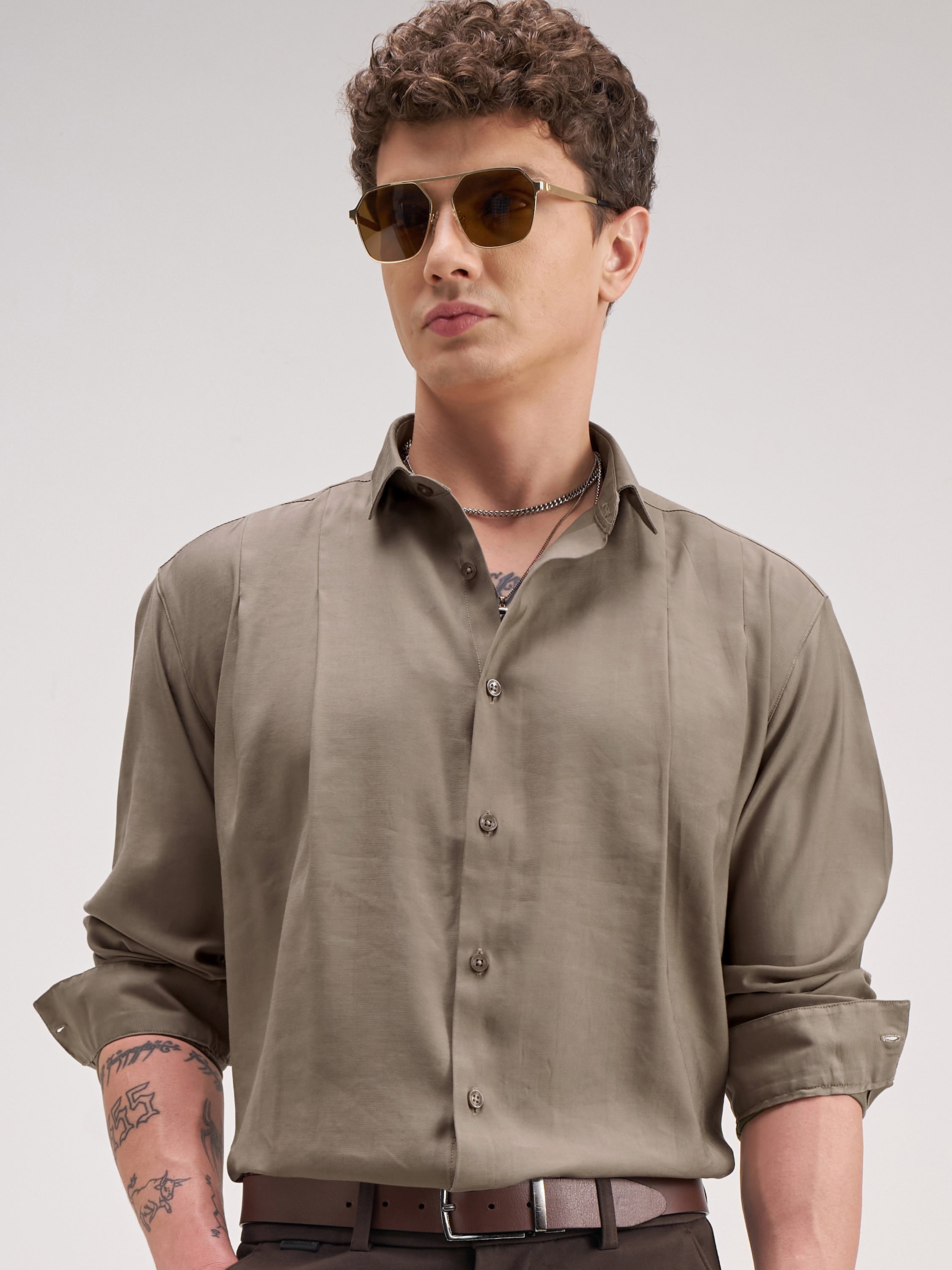 Highlander Men Khaki Solid Regular Fit Casual Shirt - Khaki - Image 1